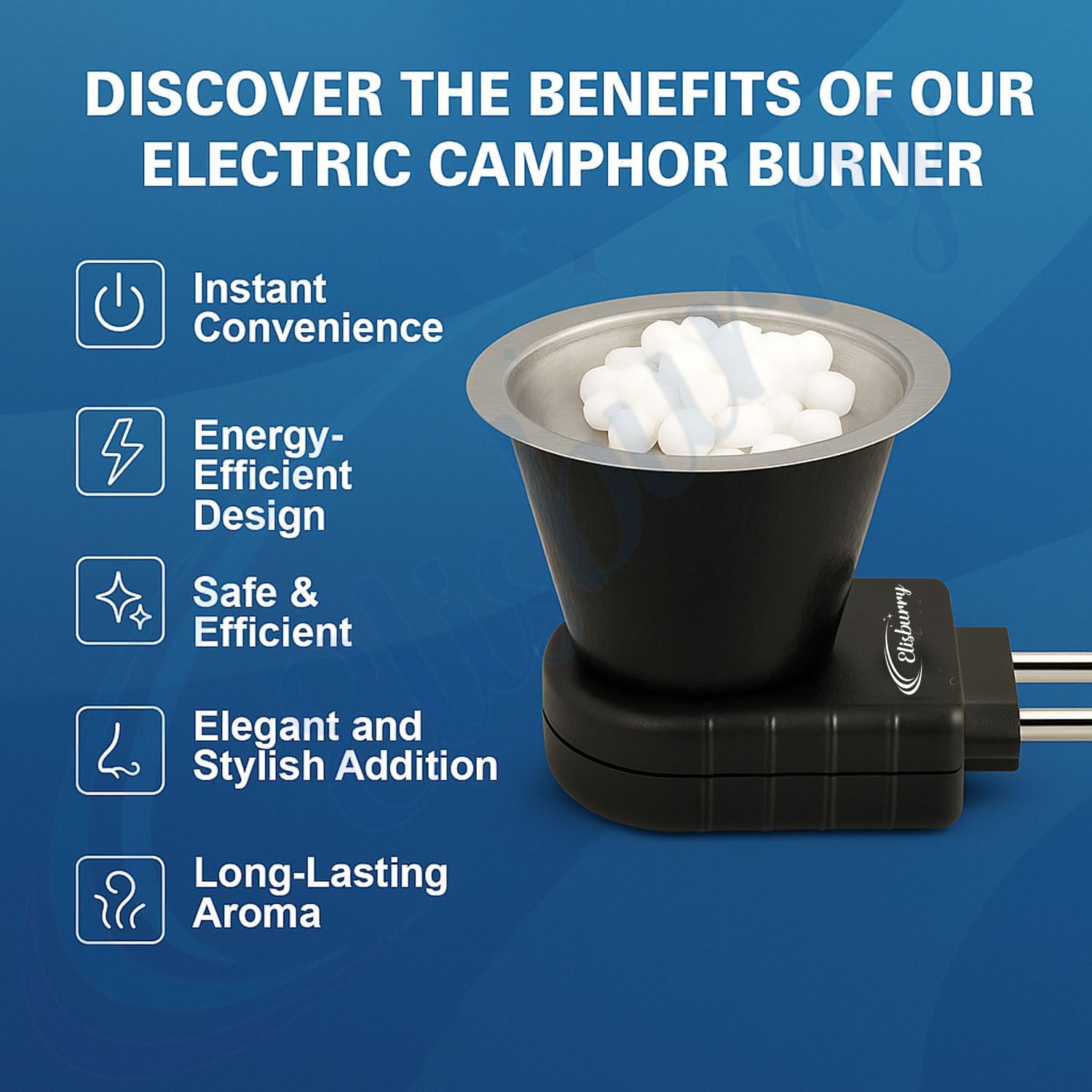 KWIZEAN Camphor Diffuser Burner - 1pcs Kapoor Dani Electrical Camphor Oil Diffuser, Efficient and Safe for Aromatherapy, Ideal for Home and Office Use-Black 1
