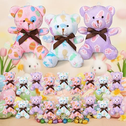 Vista 9 de Haull 18 piezas de animales de peluche en forma de corazón de copo de nieve de invierno, osos de peluche, regalos a granel, mini juguetes de peluche