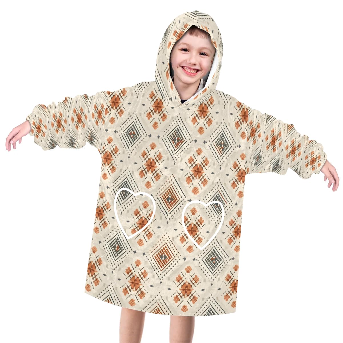 Wearable Blanket Hoodie for Kids, Elemental Aztec Fleece Sweatshirt Blanket Oversized Blanket Sweatshirt with Pocket Flannel Warm Hooded Blanket 6-10 Year Old Girl Boy Gift, One Size