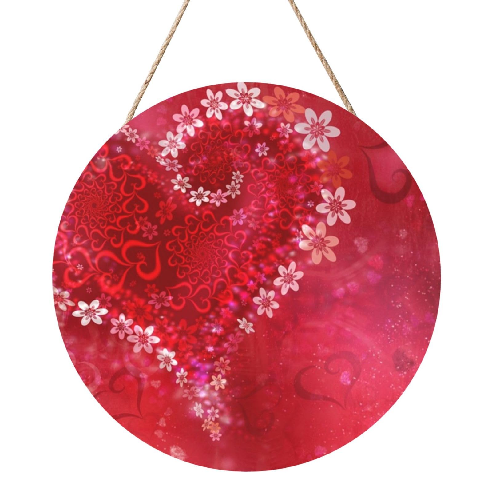 InOmak Valentine Day Heart Flower, Round Wood Panel Painting 12 in, Wall Hanging Painting For Home