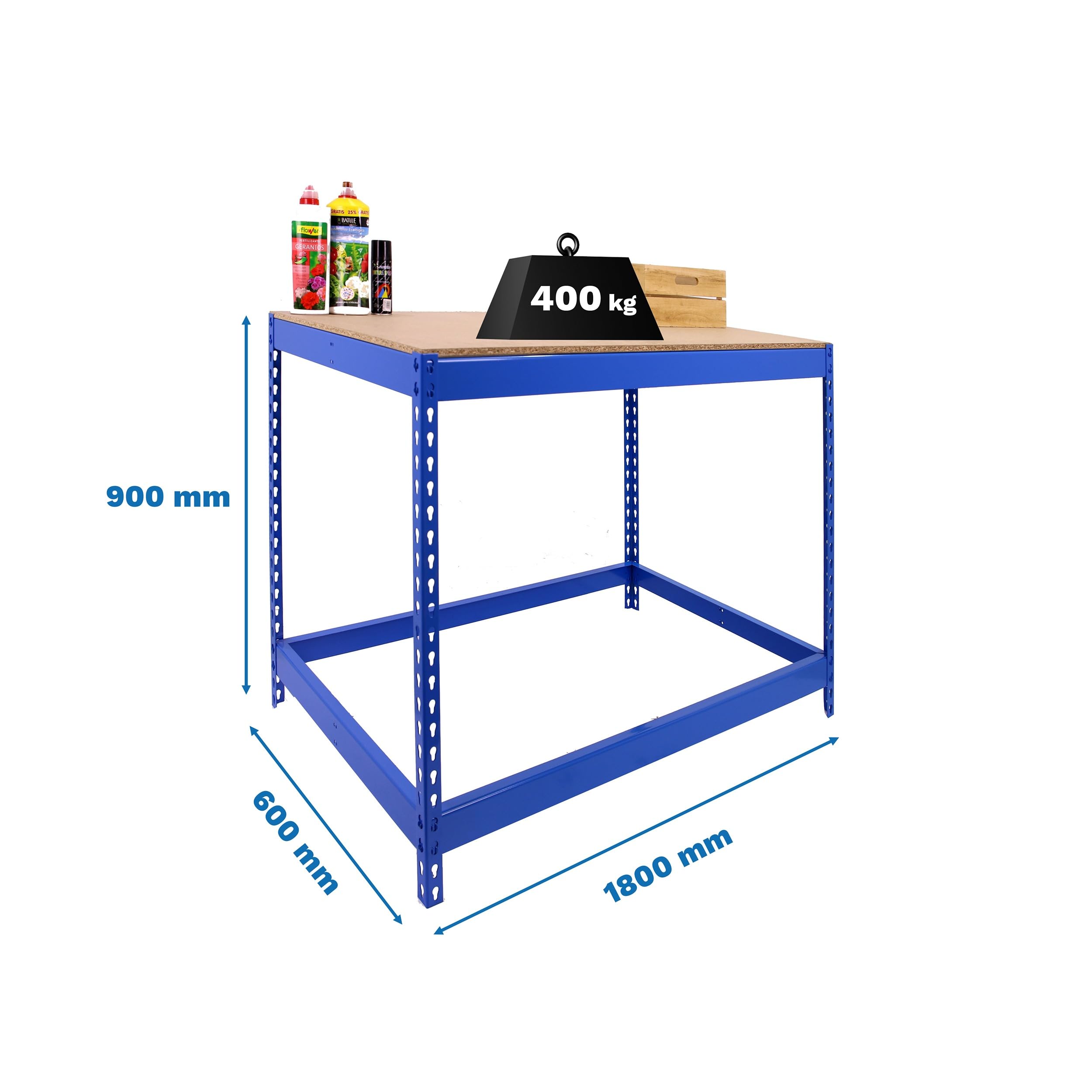 Simon Rack Banco de Trabajo Taller 1800x600 mm - BT Basic | Capacidad Carga 400 kg, Montaje sistema clic, Pintura anticorrosión, Azul
