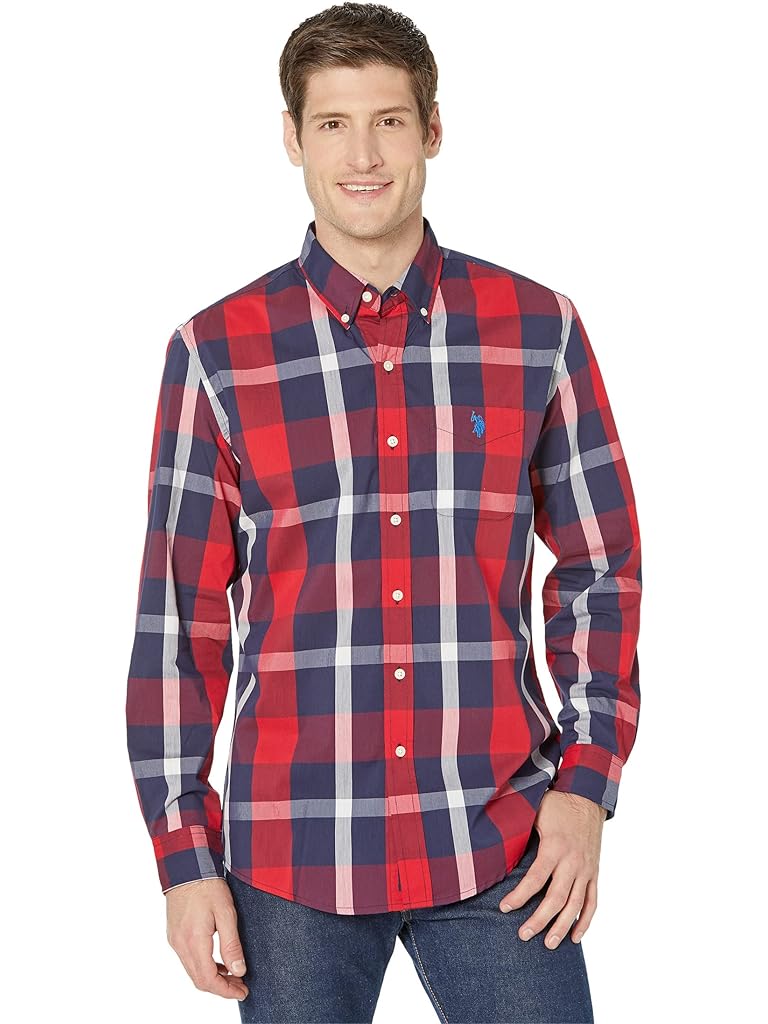 U.S. POLO ASSN. Long Sleeve Classic Fit Stretch Poplin Plaid Woven Shirt