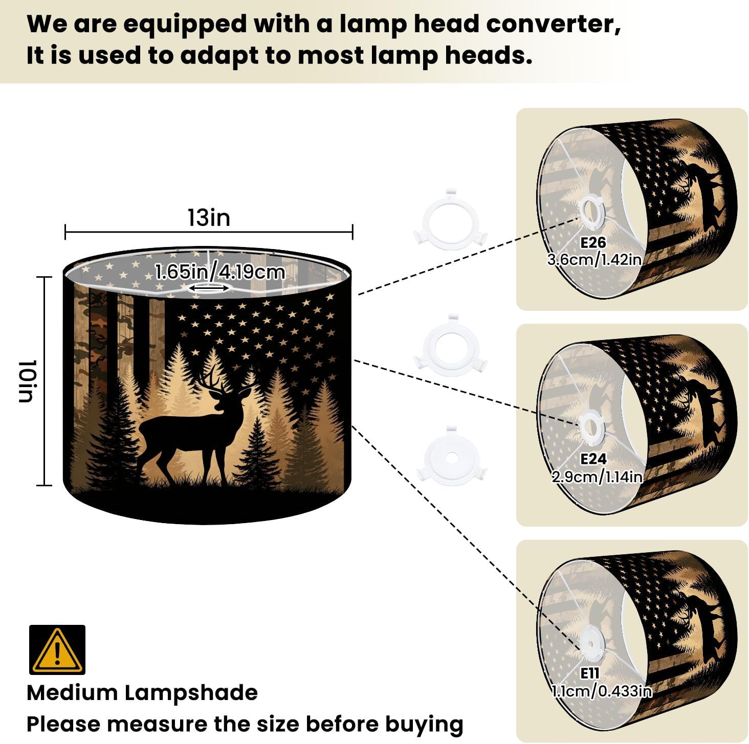 Linen Drum Lamp Shades 1 Pack Easy Assembly 13’’ W x 10’’ H Rustic Hunting Majestic Deer Forest American Flag Camouflage Replacement Lamp Shades for Table Lamps Farmhouse Lamp