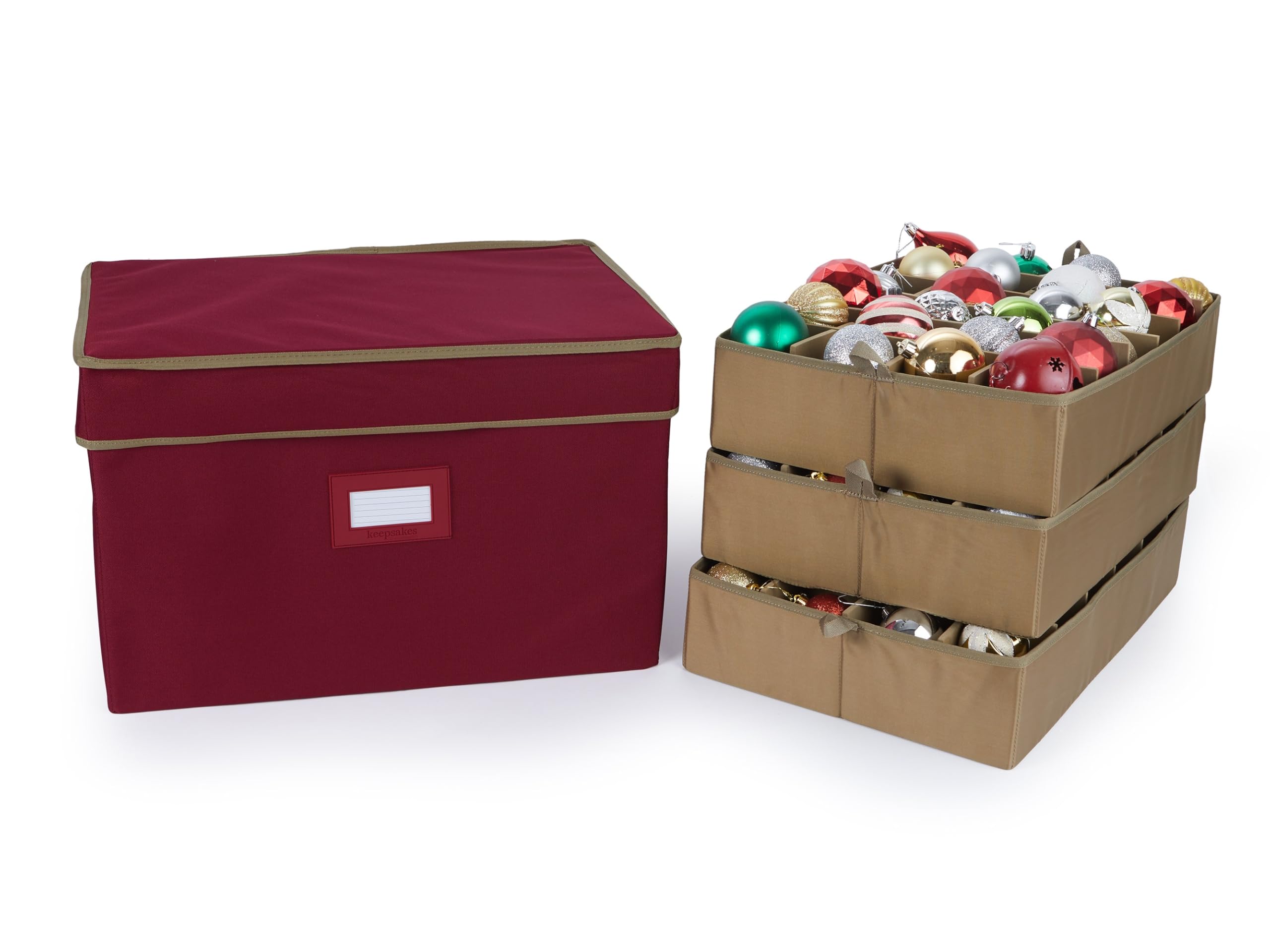Covermates Adjustable Ornament Storage Box, 19.25" W x 13" D x 12.5" H, Red