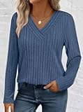 2025 Women's Autumn/Winter Ribbed Knit Tops - V-Neck Comfortable Stylish