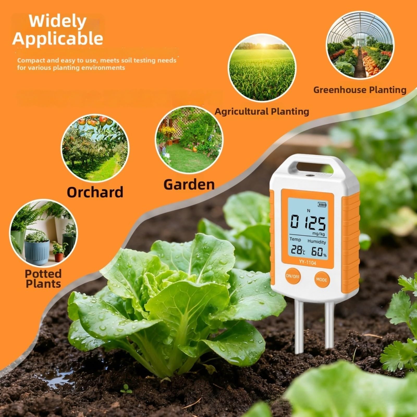 Probador de suelo 6 en 1 NPK/humedad/temperatura/fertilidad con pantalla LCD retroiluminada giratoria para jardín/granja/huerto/plantas en maceta