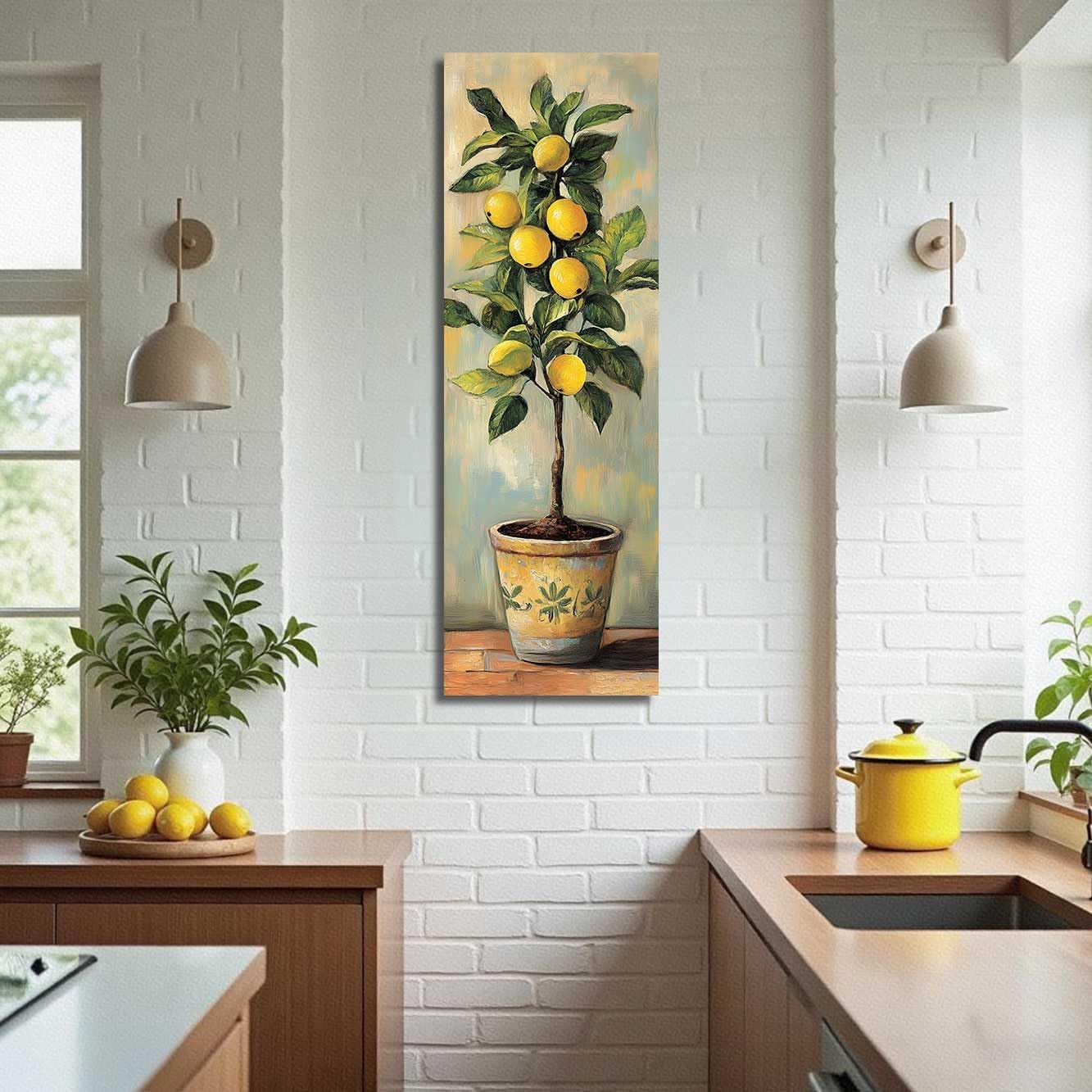 BJYCHG Lemon Pictures for Kitchen Lemon Wall Art Citrus Canvas Prints Yellow Fruit Tree Poster Summer Paintings Farmhouse Kitchen Decor Frame (Green, (24L x 8W))