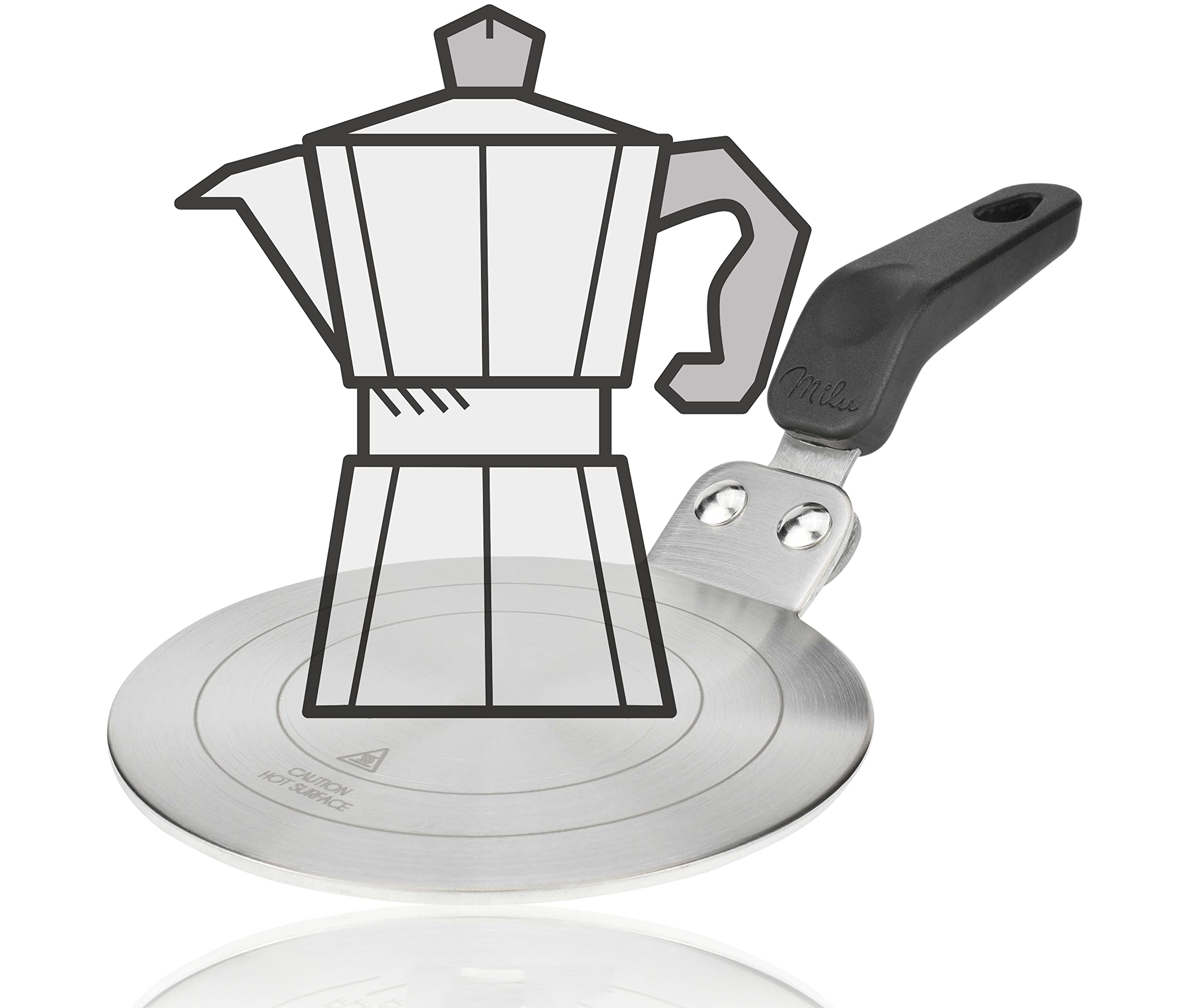 MiluInduction Adapter Plate 13 cm Stainless Steel - Adapter Espresso Maker I Use Moka Cookware and Coffee Pots on Induction Hobs (Diameter 13 cm)