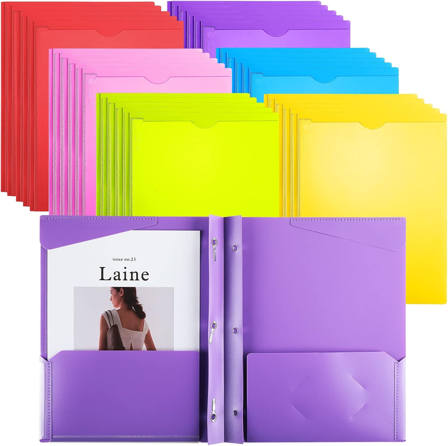 30 Pcs Heavy Duty Plastic Folders with Clear Front Pocket