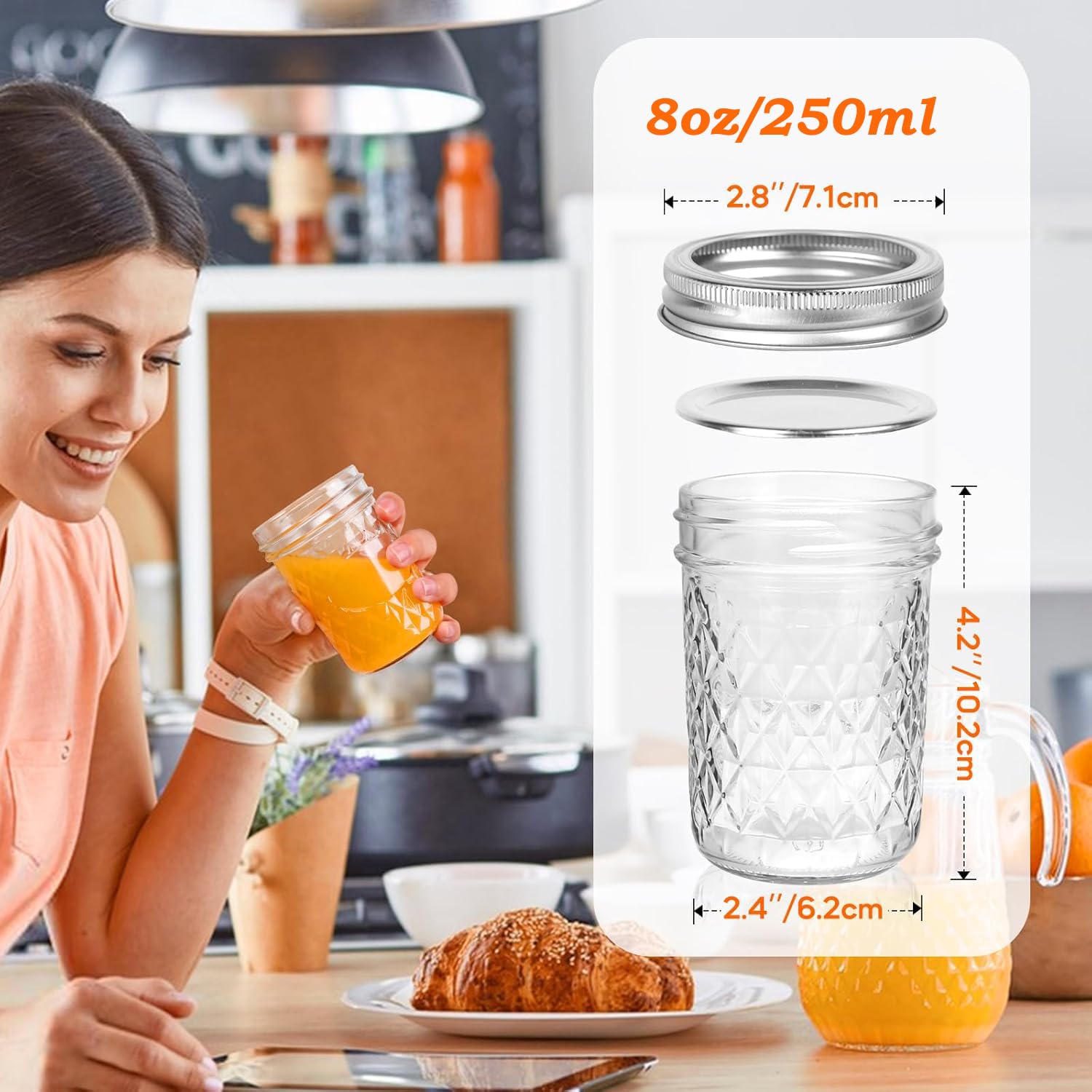 YBCPACK Mason Jars - 12 barattoli con coperchio, 250 ml, con tappo a vite, piccoli barattoli per marmellata con etichette e penna per marmellata, yogurt, miele e meal prep