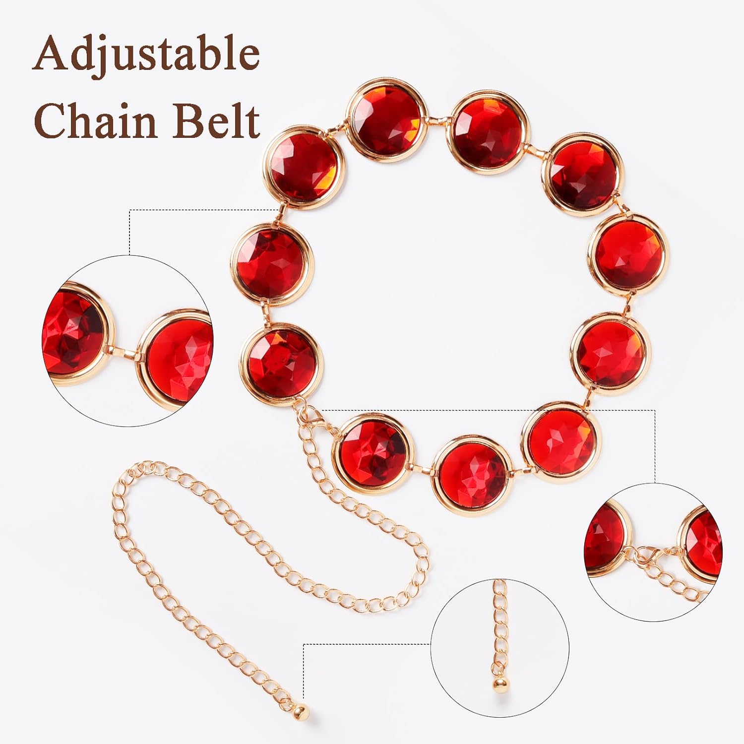 Halloween Waist Belt with Red Gems, Round Rhinestones and Diamond Chain for Costumes - Image 3
