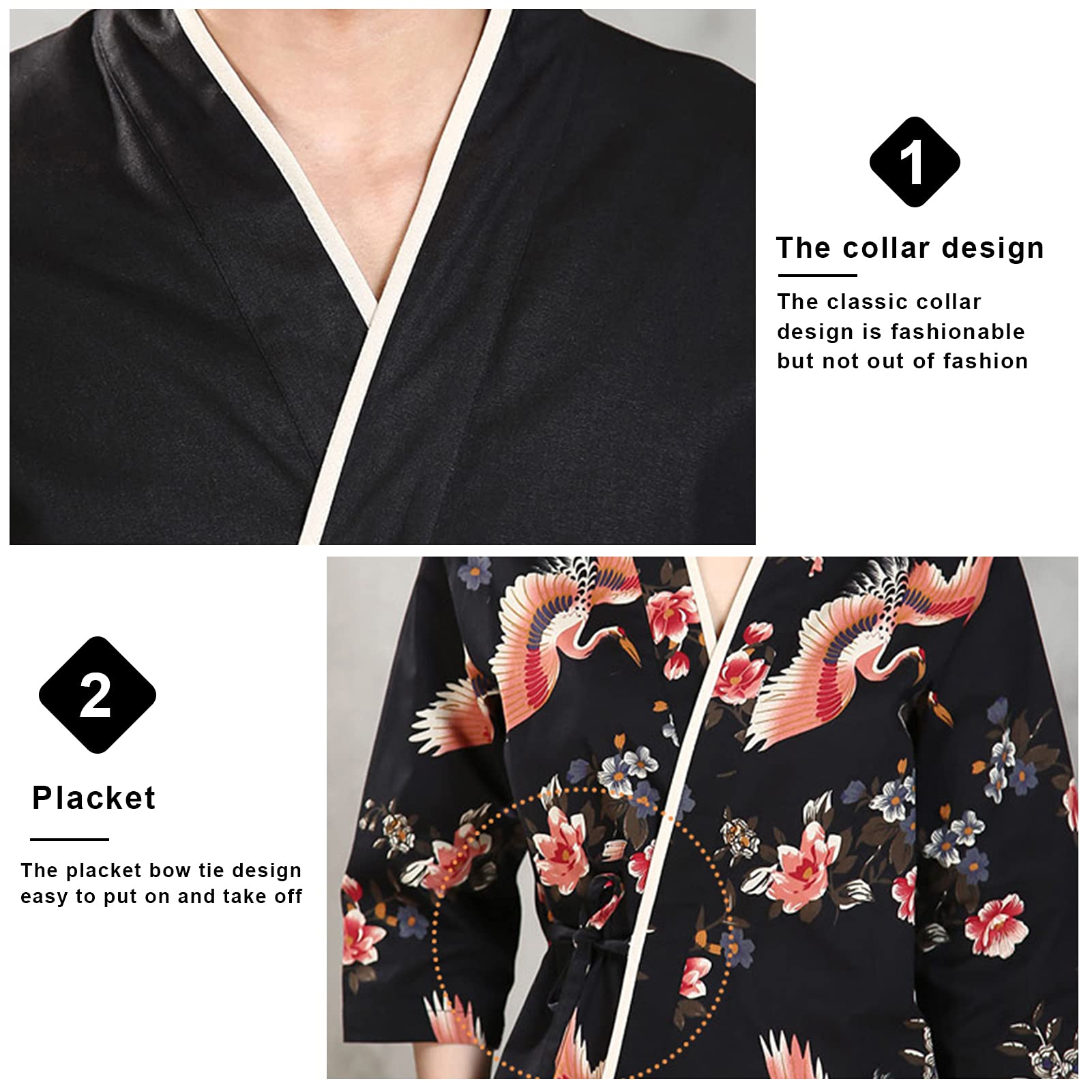 Unisex Giacca da Cuoco in Stile Giapponese Traspirante Uniforme da Lavoro Ristorante Resistente all'usura Divise da Cuoco