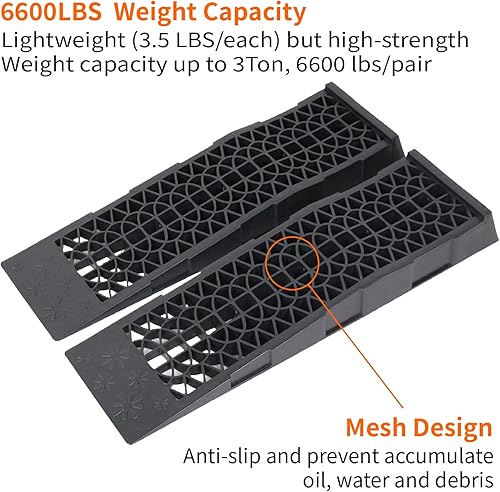 Miniatura 4 de OULEME Rampa de servicio de coche de perfil bajo, altura de elevación de 2-12 pulgadas, paquete de 4, portátil para elevación, baja altura, holgura,