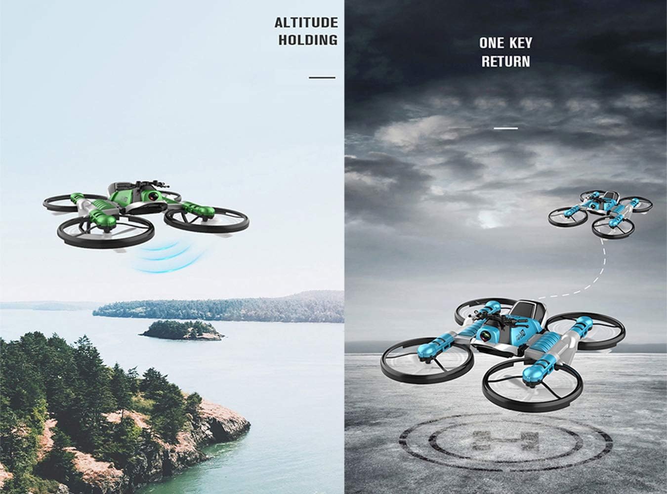 YEIBOBO ! 2-in-1 Transforming Motorcycle and 2.4G RC Quadcopter Drone with Altitude Hold Function (Green)