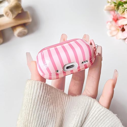 Miniatura 4 de Lovmooful Funda compatible con AirPods Pro 2, linda funda colorida a rayas con diseño de hebilla redonda, para mujeres y niñas, TPU suave a prueba