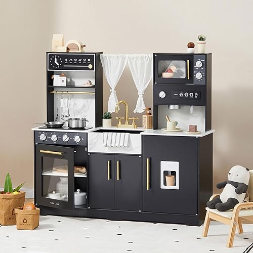 Tiny Land Juego de cocina para niños, juegos de cocina de madera para niñas y niños, nuevo juguete de cocina moderno para niños pequeños, diseñado