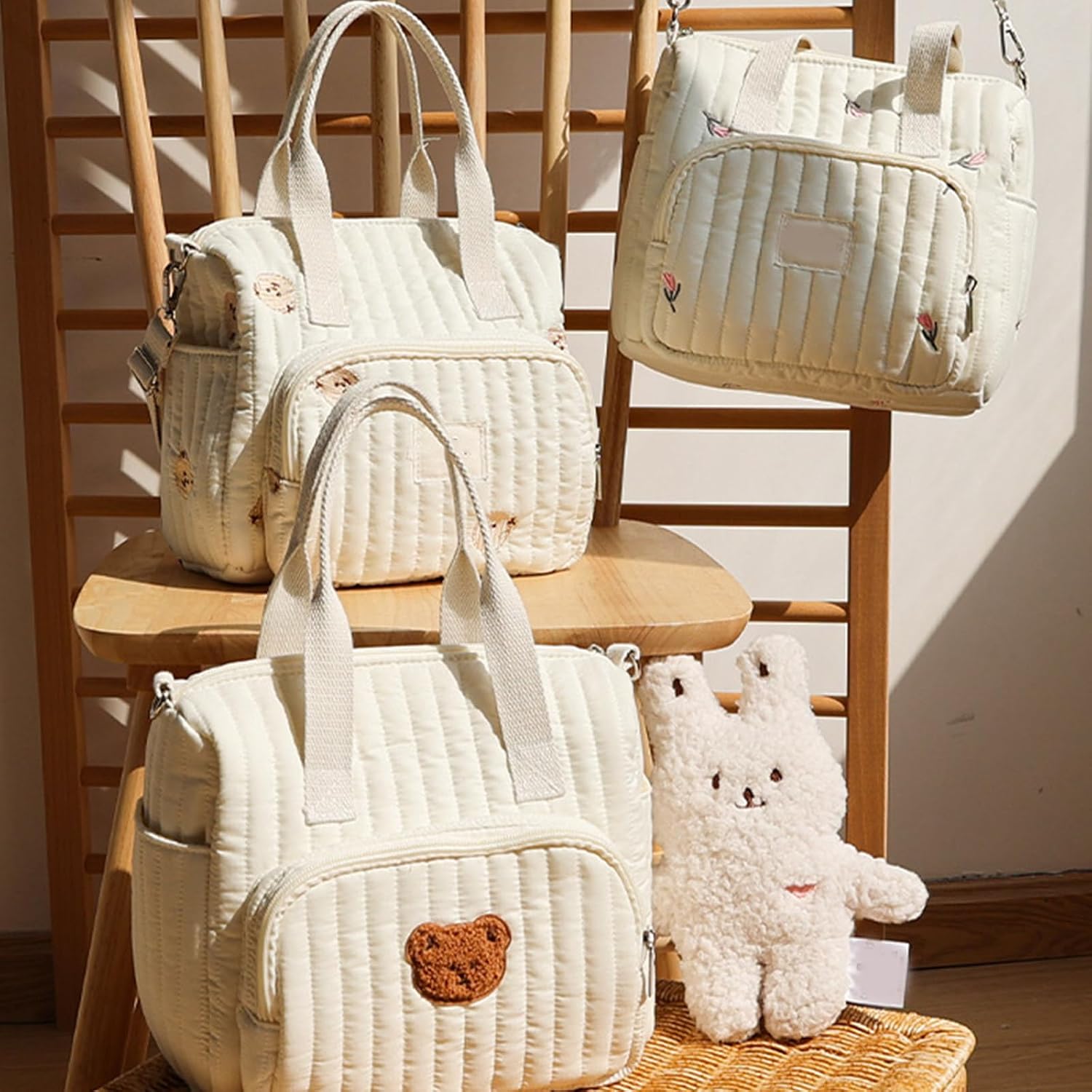 [Psdndeww] Spacious Mom Bag Lovely Baby Diaper Organza Case Travel Handbag with Pockets for Park Visits and Family Gatherings