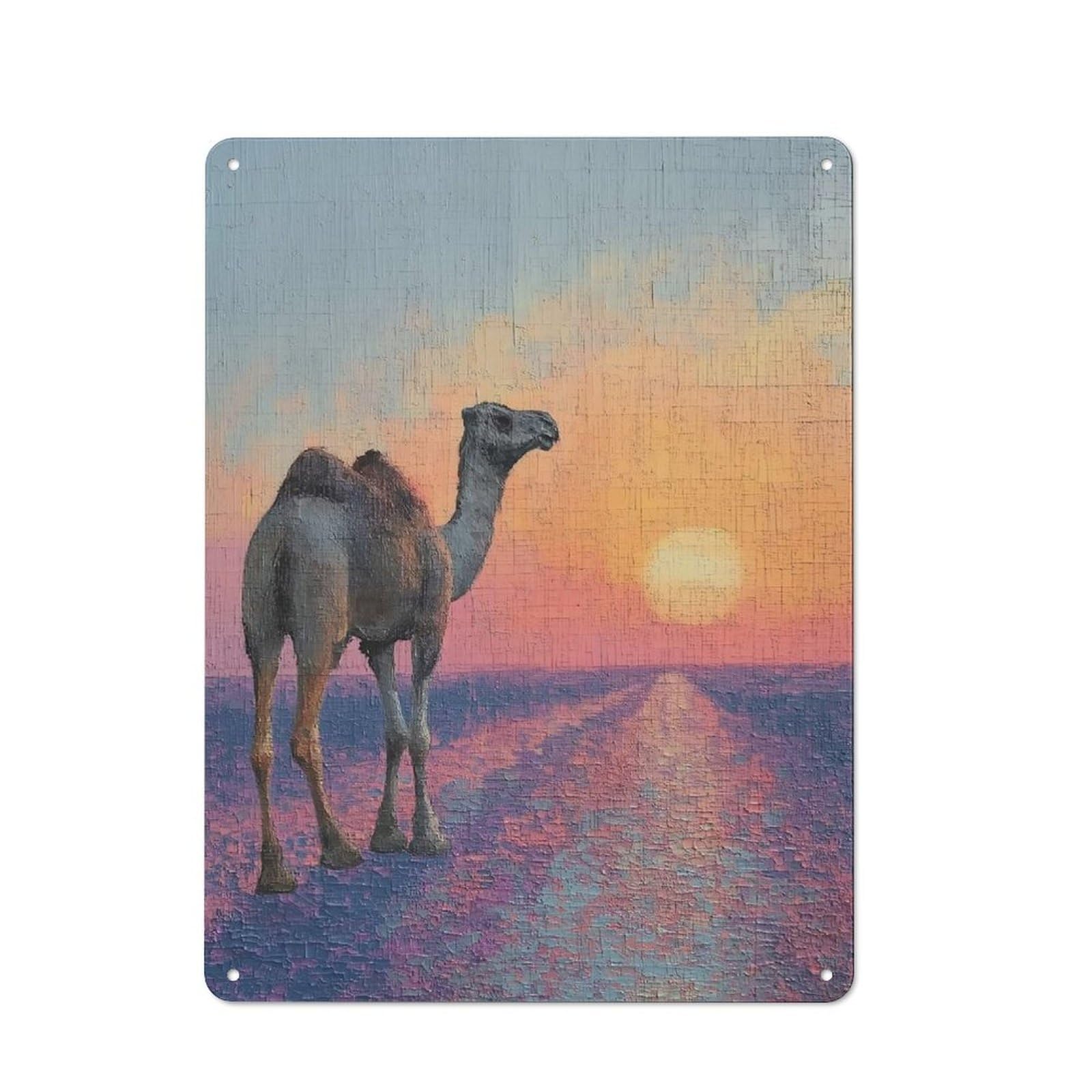 Camel in A Desert Sunset Decorative Tin Sign 40x30cm, Country Country Wall Plaque for Dining Room, Cafe, Entryway Or Family Room