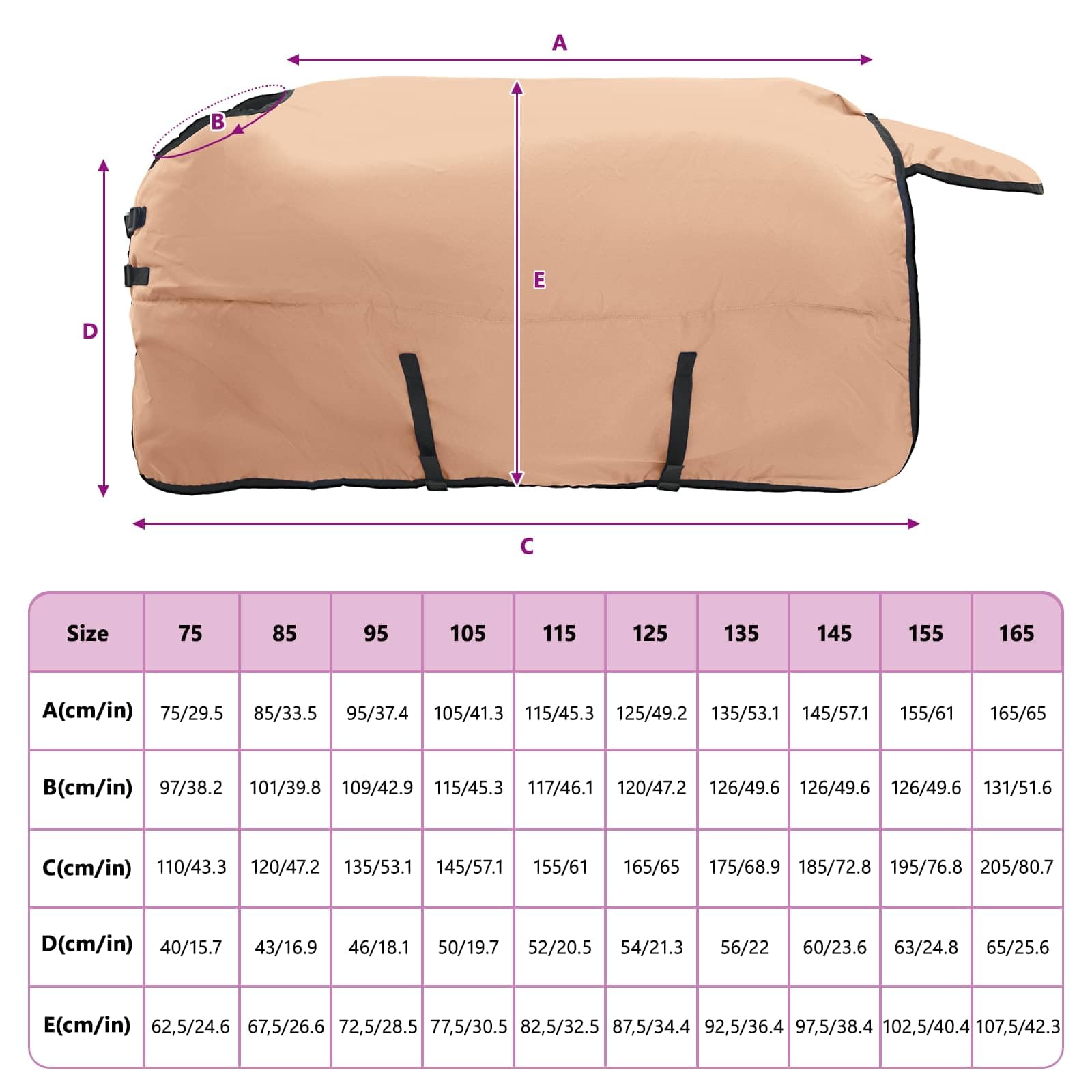 Manta para caballos Cappuccino de 125 cm, poliéster, transpirable y ligera, para entrenamiento, establo y transporte, sin cubierta para el cuello