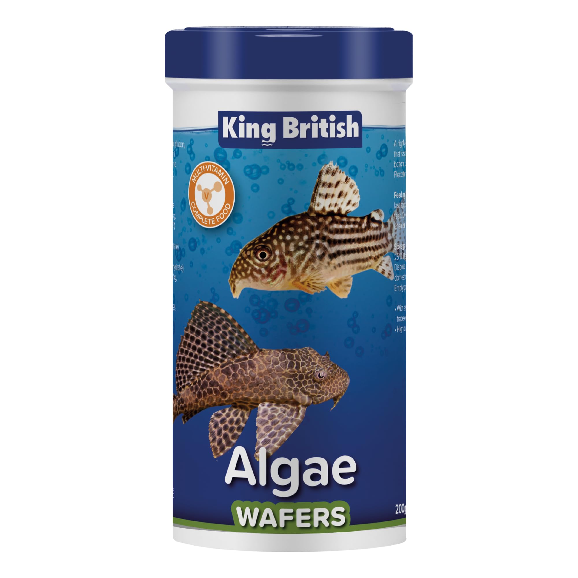 King British – Algae Wafers 200g – Multi-Vitamin Complete Sinking Fish Food – For Bottom Feeding Catfish, Plecostomus & Algae Eating Fish Natural Ingredients
