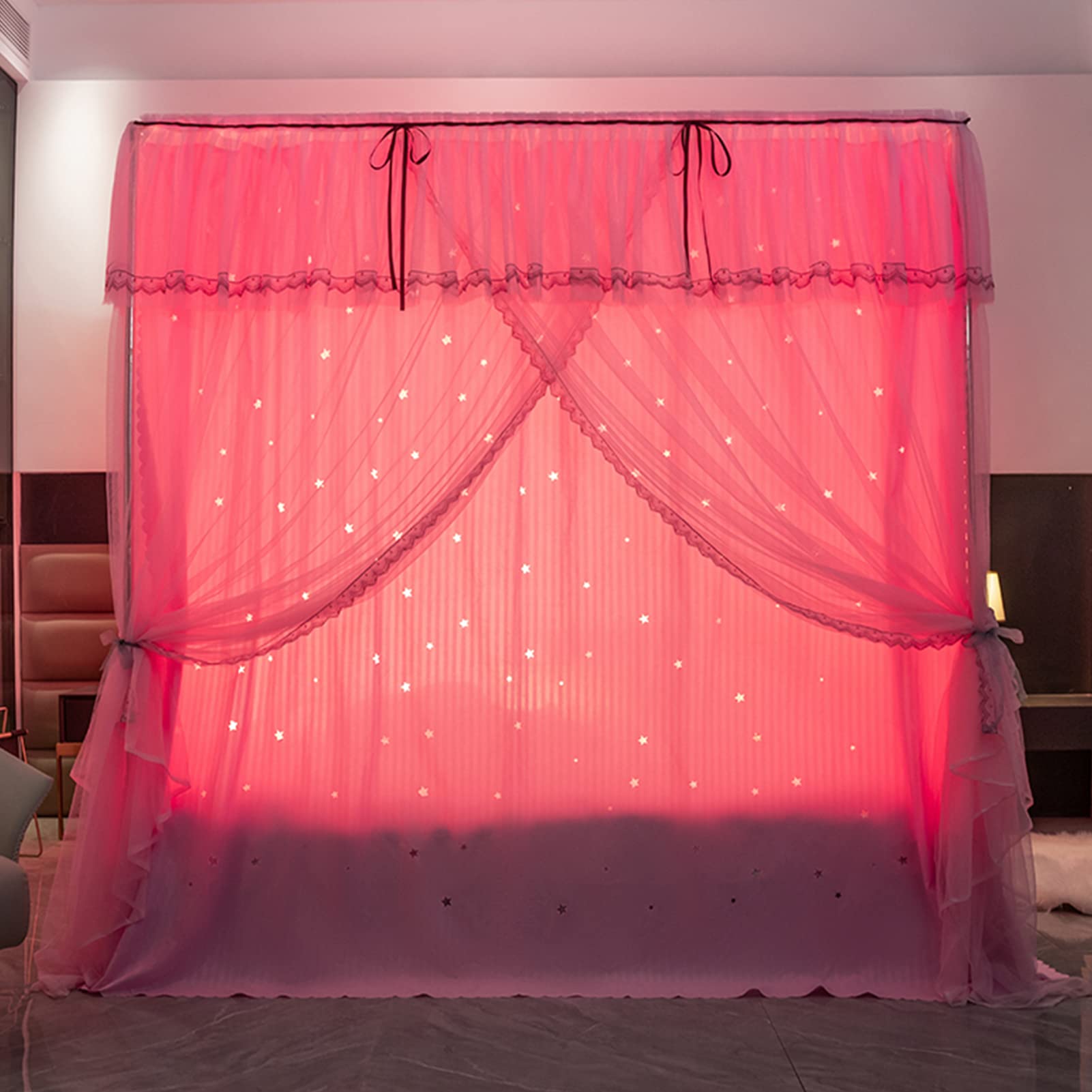 Simpatica Tenda a baldacchino per Letto a baldacchino con Stelle Cave a 4 Angoli con Cielo Stellato Simile per Adulti, Ragazze, Ragazzi, baldacchini per Bambini, Decorazione per Camera da Le