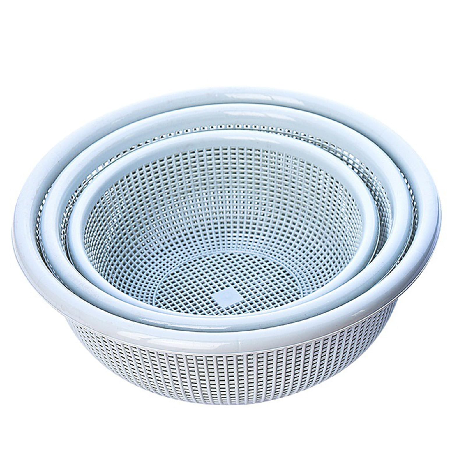 Ummei Blue Three Piece Rice Drainer Strainer Plastic Colander,Over Sink Food Basket,Cleaning Vegetables,Noodles,Fruit Strainer Bowl 3Pcs Silicone,,30Cm