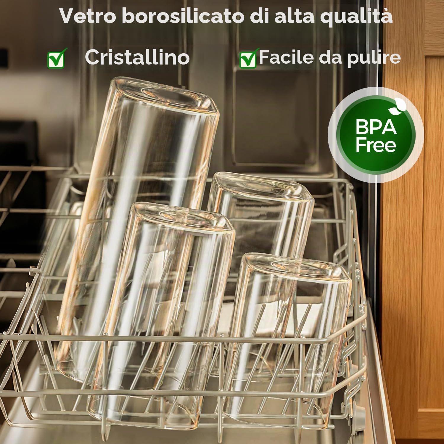ComSaf Barattoli Vetro con Coperchio, Contenitori Vetro per Alimenti, 1100 ml, Set da 4 Pezzi, Adatto a Riso Integrale, Sesamo Nero, Cumino In Polvere