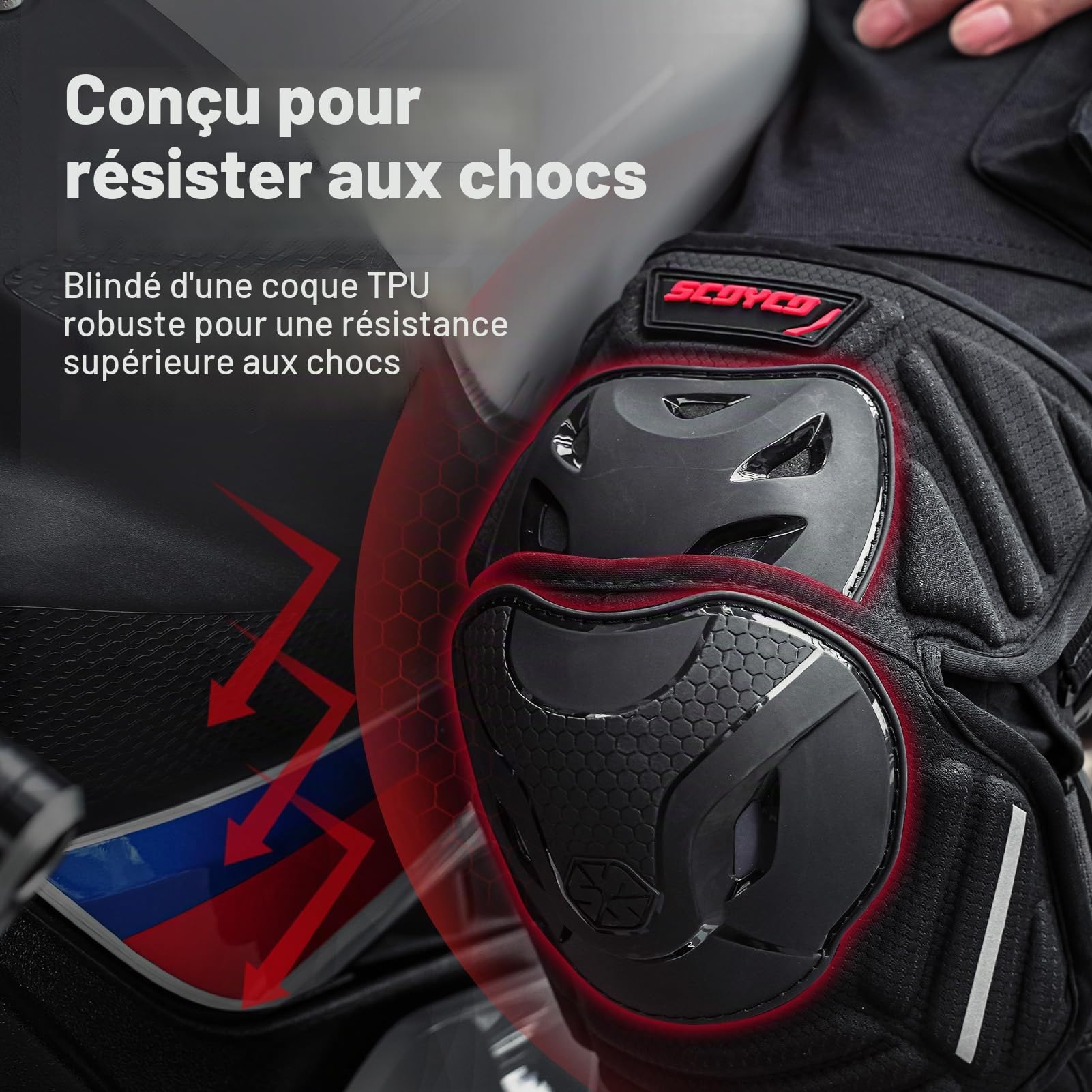Scoyco 1 Paire de Genouillères pour Motocross Noir Protège Genouillères Ajustables Armure pour Motocross Racing Mountain Biking