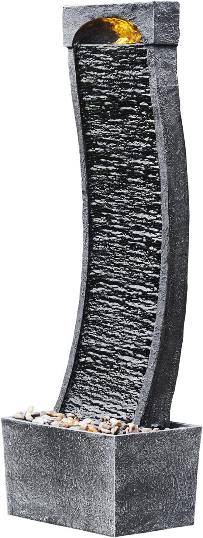 Teamson Home Garden Water Feature with LED Lights and Pump, Large Garden Water Fountain, Indoor and Outdoor Curved Waterfall Fountain, Slate Effect