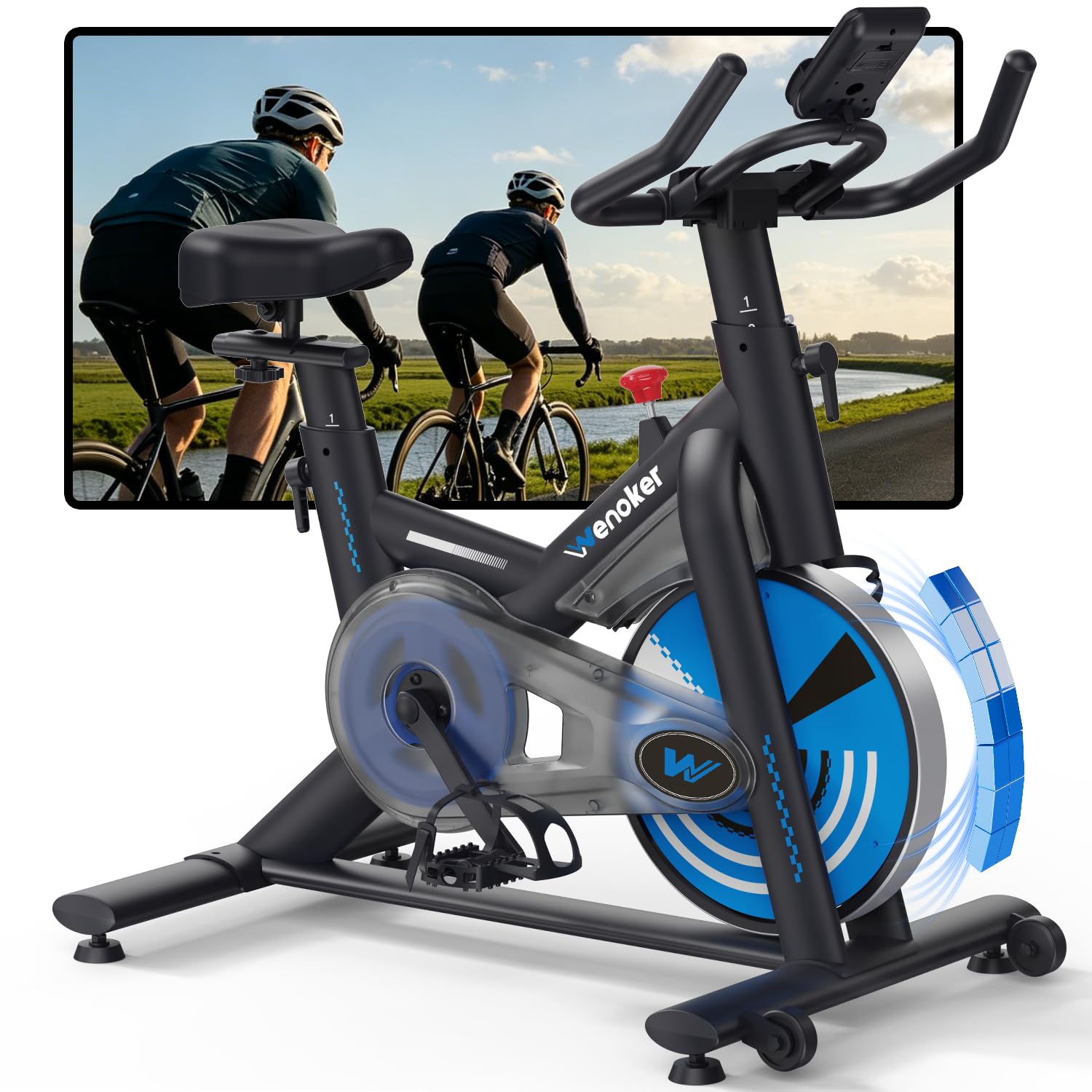 WENOKER Cyclette con app e resistenza regolabile, silenziosa, con display LCD, per interni, ergometro fino a 160 kg, per allenamento cardio, a casa