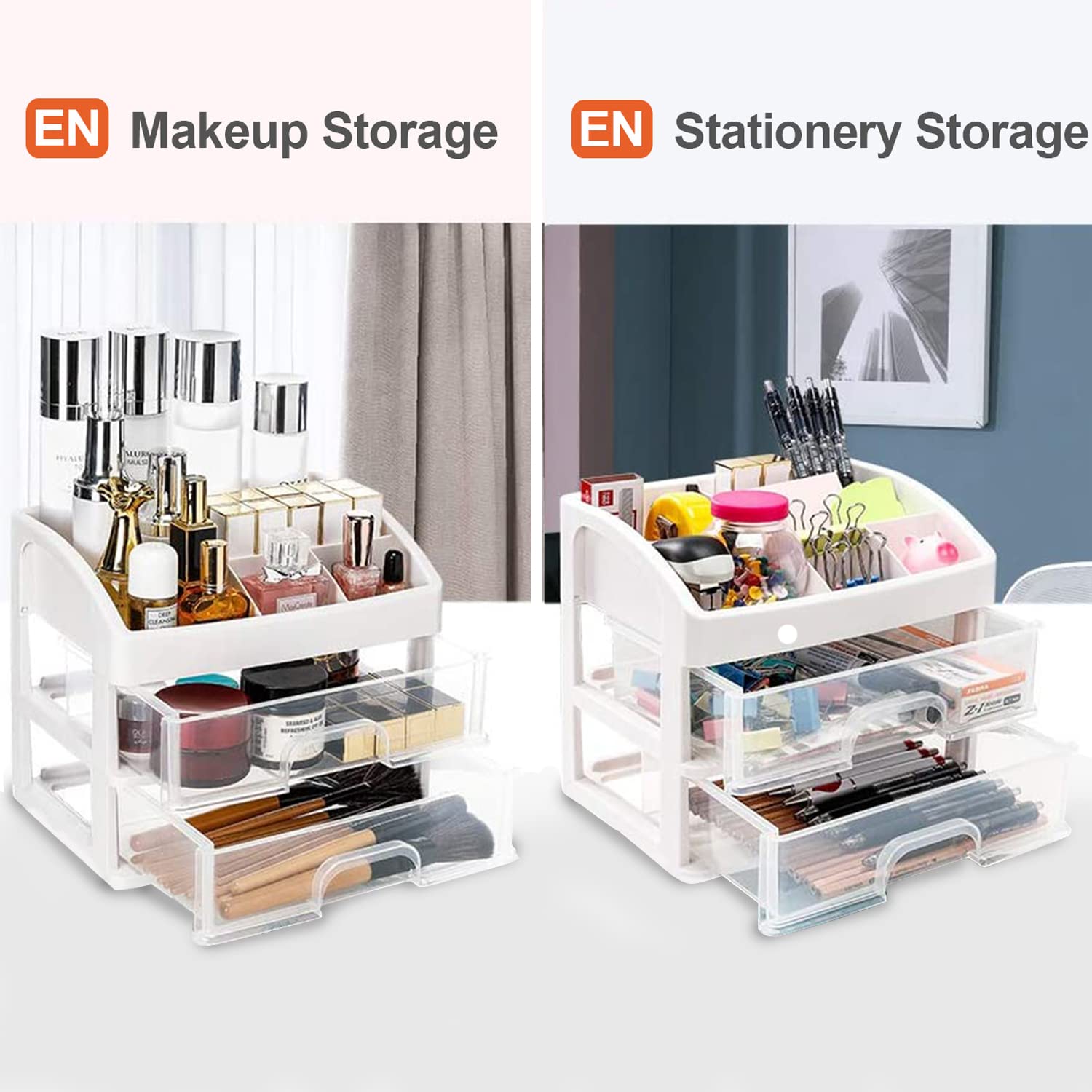 Makeup Organizer for Vanity, Skincare Organizers with 2 Drawers, Cosmetics Organizer for Skin Care, Eyeshadow, Brushes, Lipstick, Powders, Nail Polish.Great for Dresser, Bedroom, Bathroom (2 Drawers)
