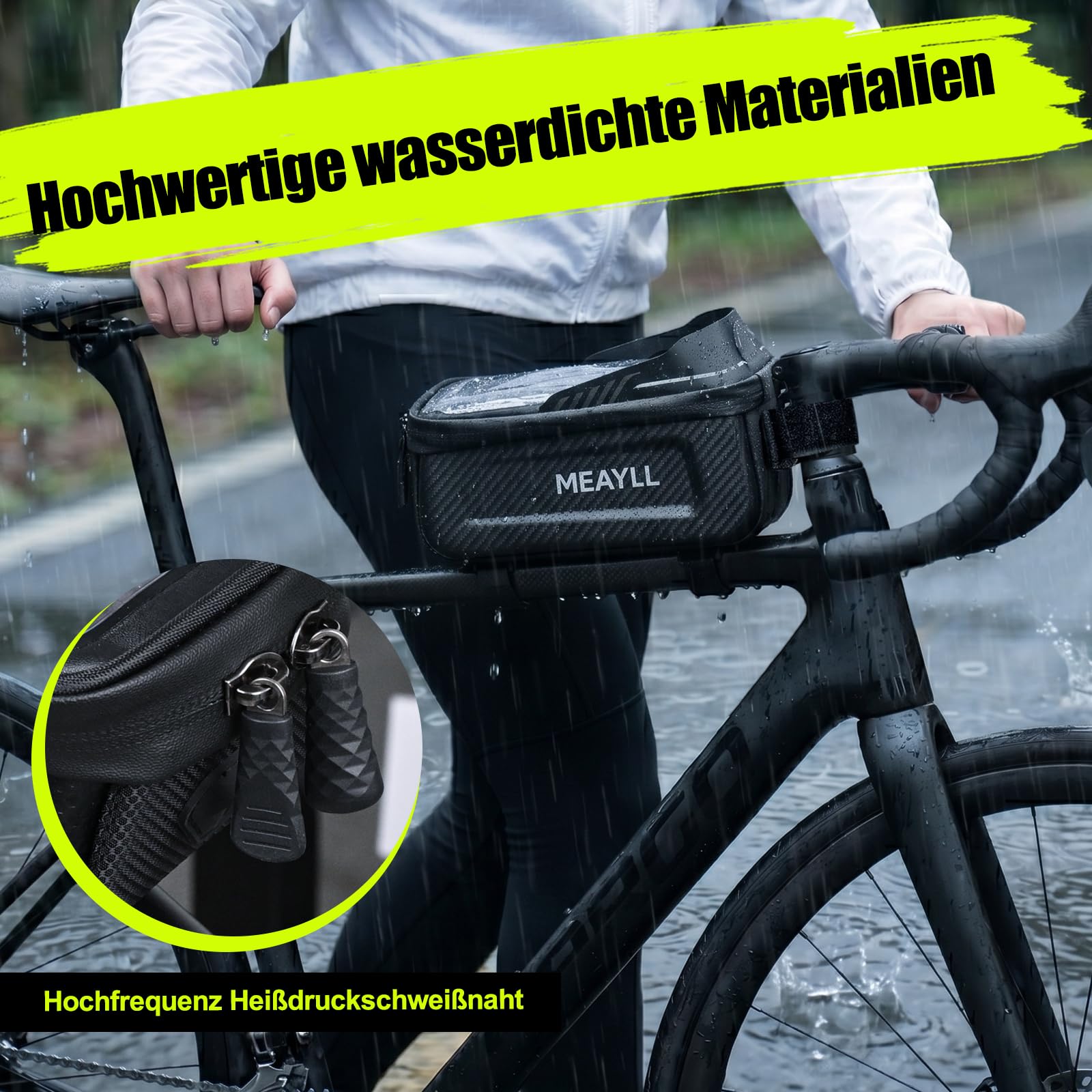 Fahrradtasche Rahmen 1,6L Wasserdicht I Rahmentasche Fahrrad mit Handyfenster & Touchscreen I Oberrohrtasche Fahrrad Klettverschluss – Ideal für Bikepacking, E-Bike, MTB, Gravelbike, Rennrad