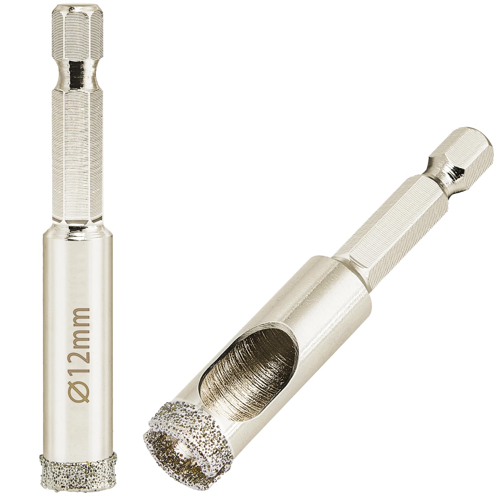 1/2 inch Diamond Hole Saw, Wet Use, 1/2" Tile Hole Saw for Porcelain Tile Glass Granite Ceramic Marble Stone,12mm Drill bits x 2 Pack, Small (1/4" hex Shank)