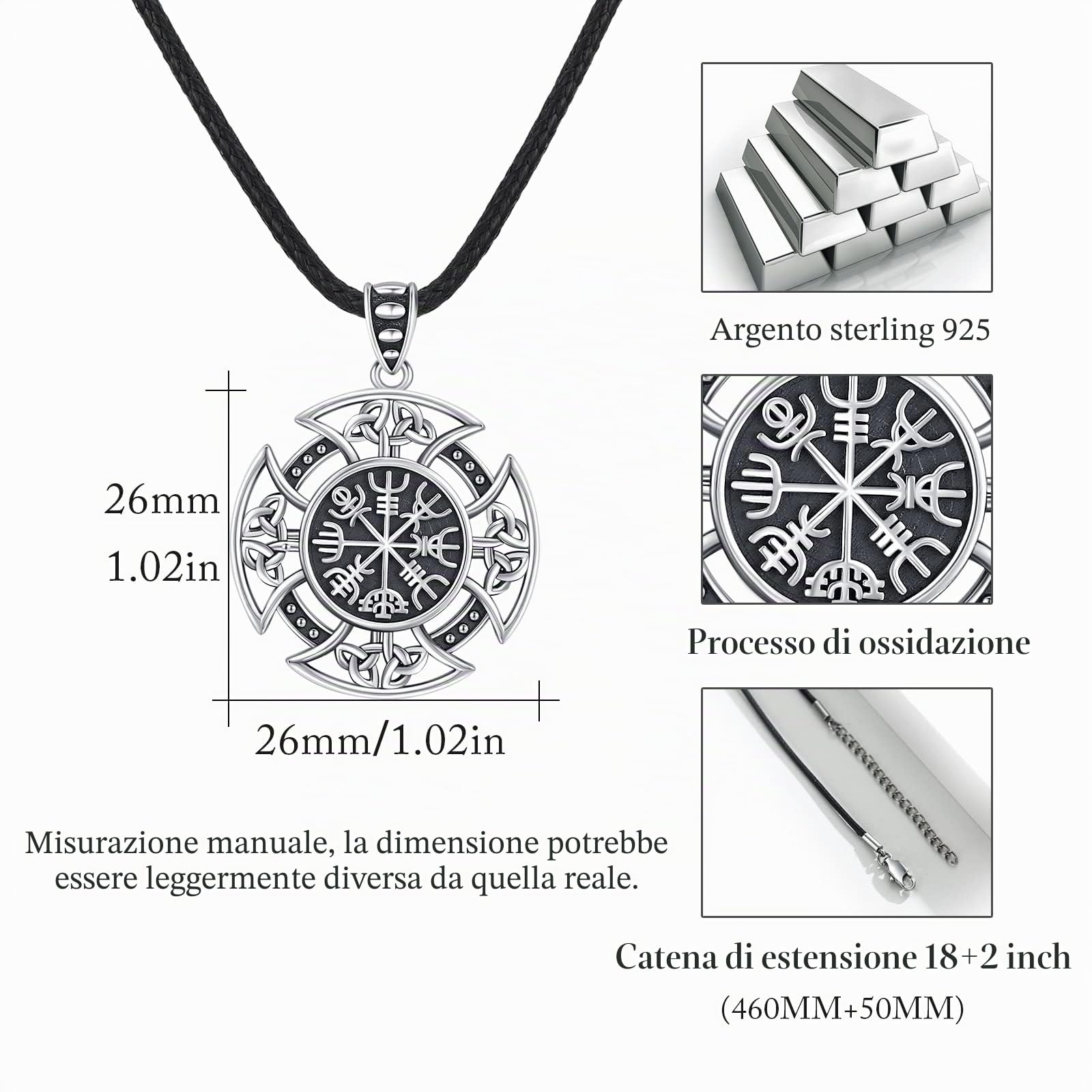 Collana con nodo celtico in argento sterling 925 ViKing, collana a croce, ciondolo vichingo/mitologia nordica amuleto/loto collana amuleto gioielli per uomo donna