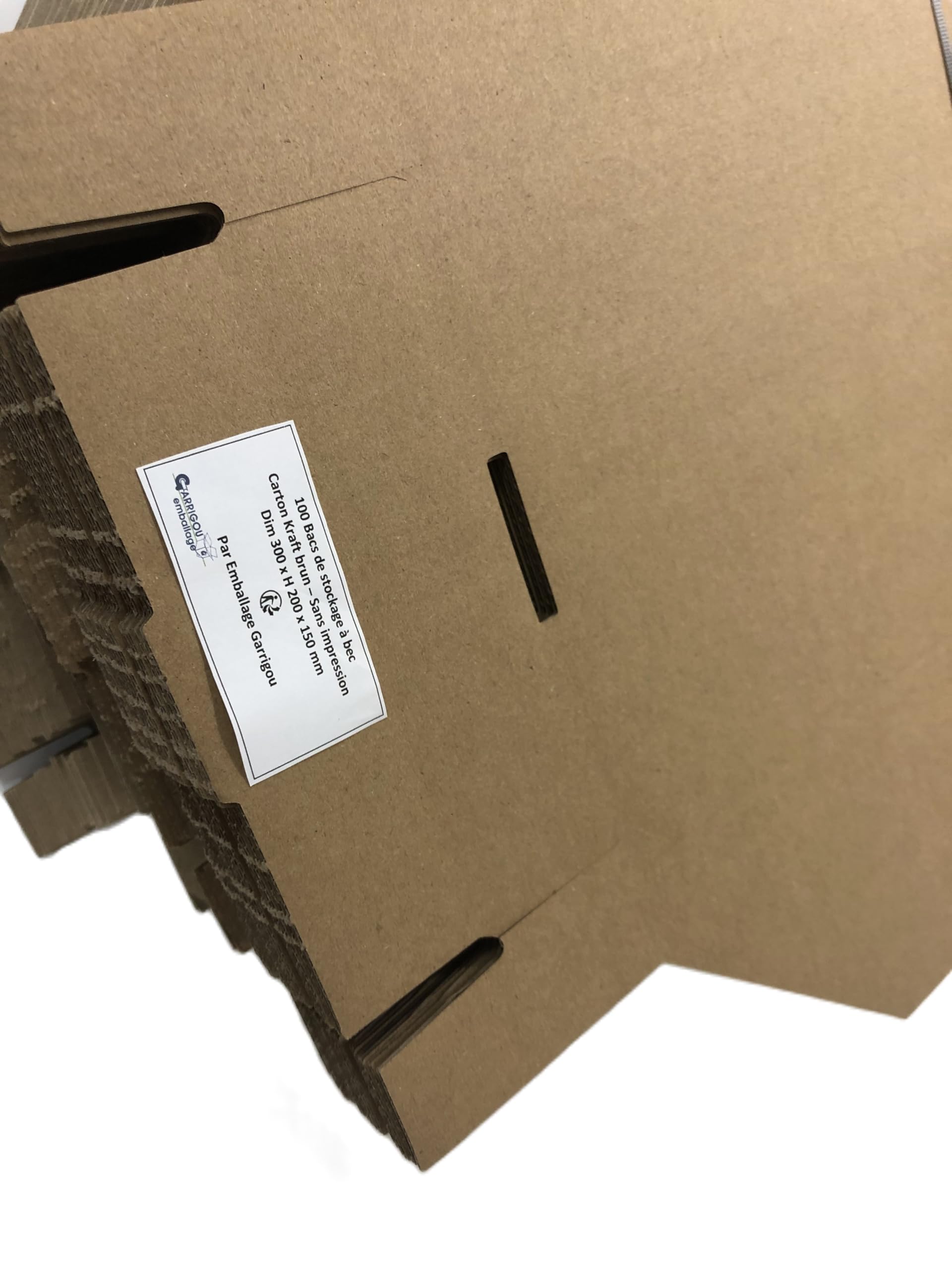 Pack de 100 bacs, bec de stockage en carton brun, Dimensions 300x200x150 mm
