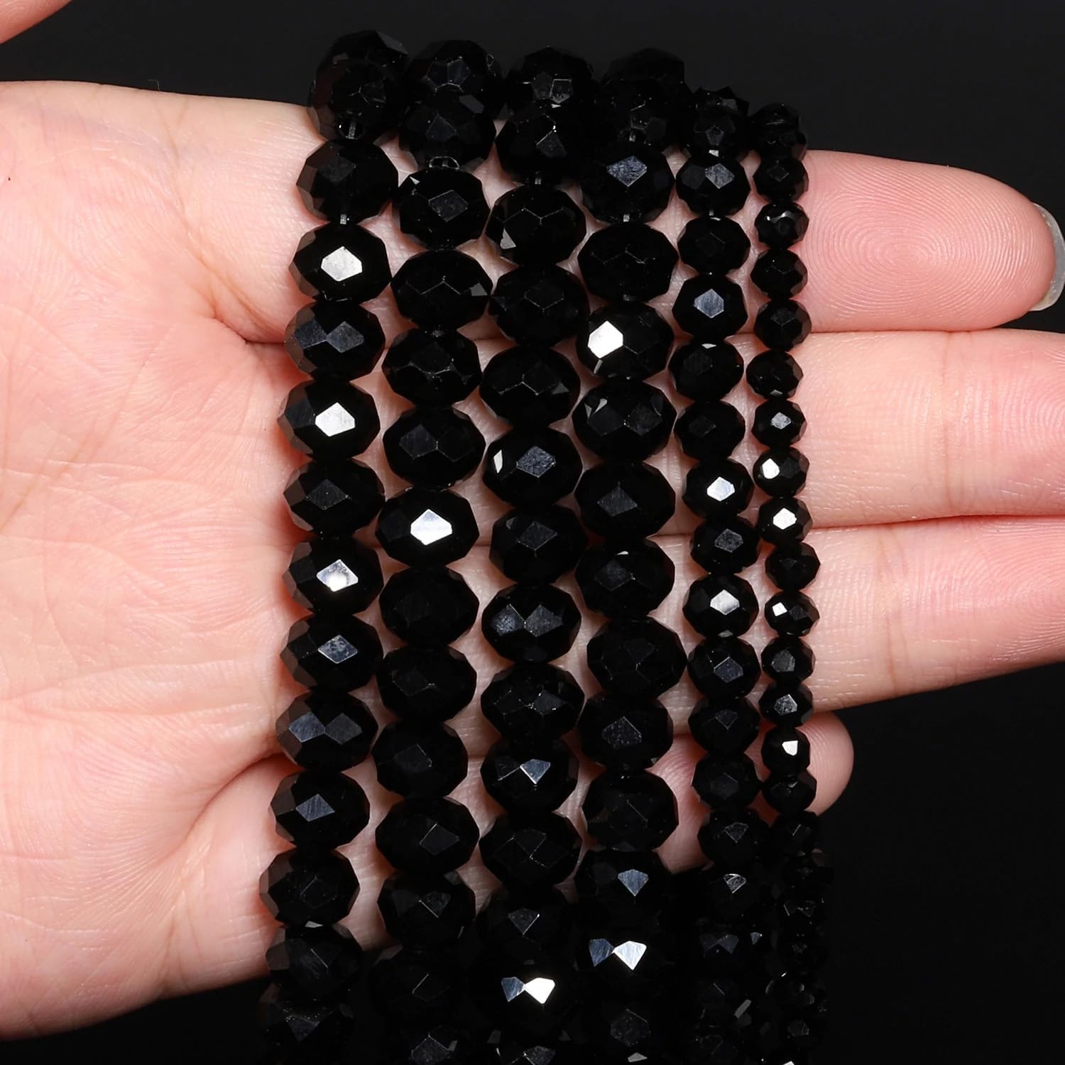 1040pcs 4/6/8mm Glass Beads Black, Faceted Crystal Loose Rondelle Beads for Jewelry Making Bracelets Necklaces Suncatchers Plants Succulent DIY Crafts - Image 4