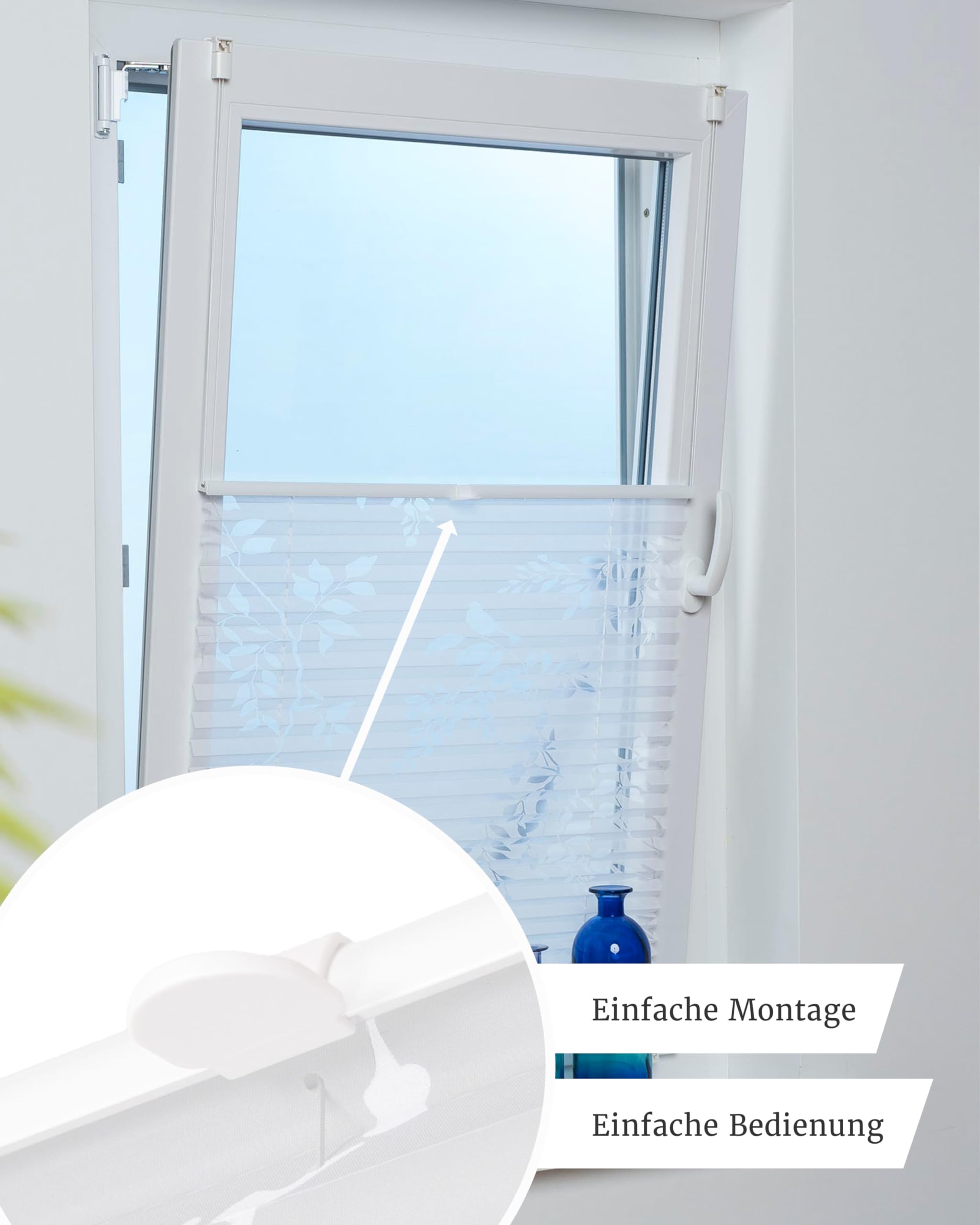 by Garesa Fenster Klemmfix Plissee ohne Bohren 90 x 130 cm Burnout Blätterranke, Weiß - Lichtdurchlässiger Fenster Sichtschutz und Fenster Deko, Faltrollo