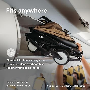 Stokke YOYO3 Stroller from 6 Months - Includes White Frame/Air France Blue Seat Cushion + Canopy - Folds in & Out in a Flash - Light & Compact - Carry-On Compatible