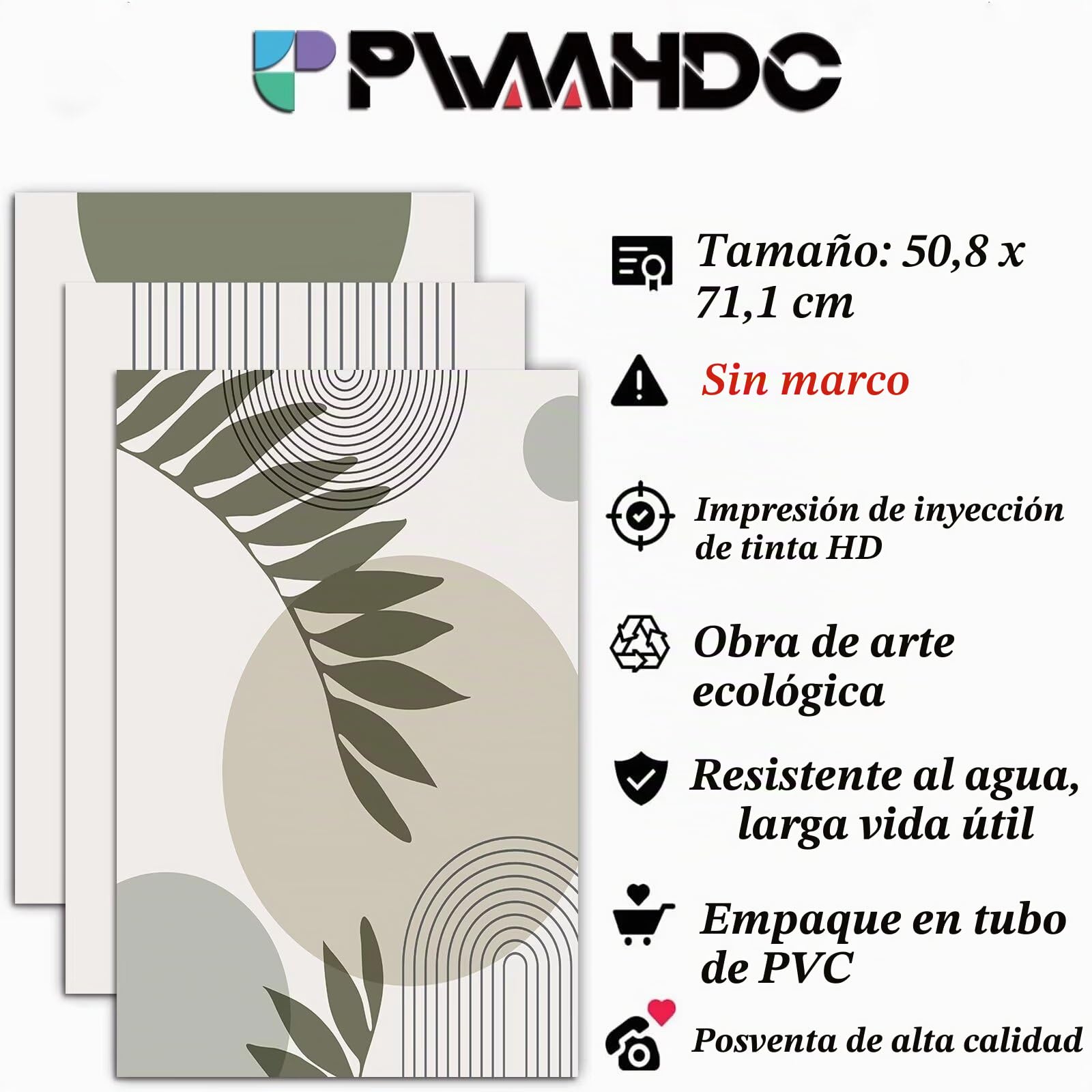 PWAAHDC Juego de 3 decoraciones de pared verde salvia, imágenes boho para salón y dormitorio, estampados modernos en lienzo (sin marco, 50 x 70 cm)