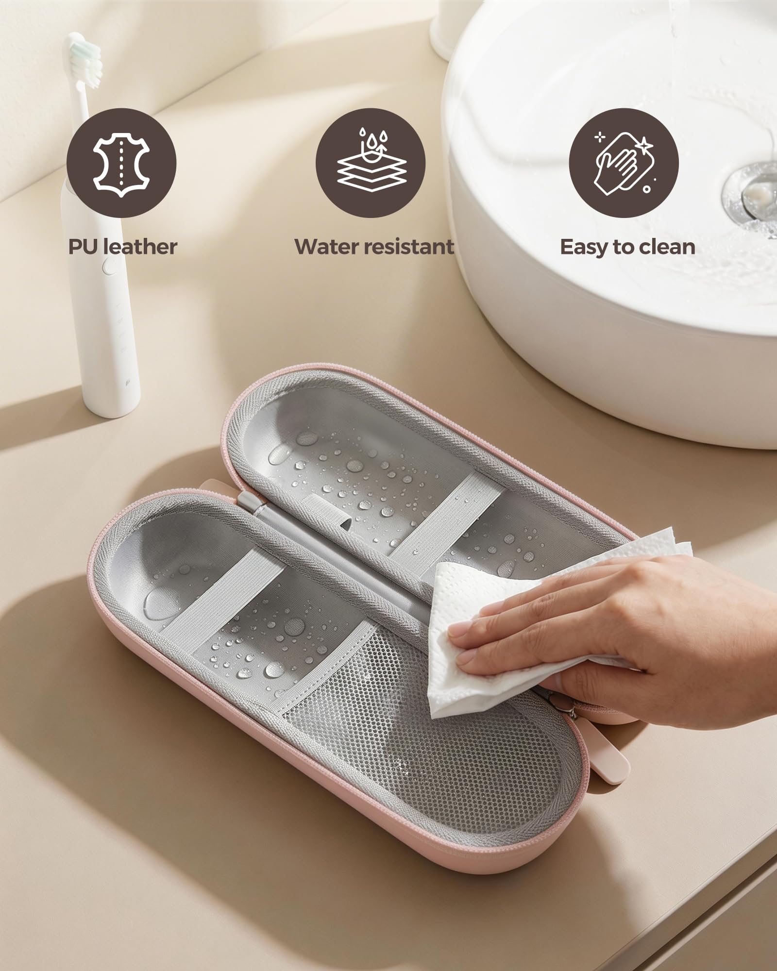 ProCase 歯ブラシケース 携帯用 旅行用 防水ハードケース Oral-B Philips対応 - ピンク（L） | 電動歯ブラシケース,アクセサリー収納付き,多機能,軽量,耐久性,持ち運び便利,出張や旅行に
