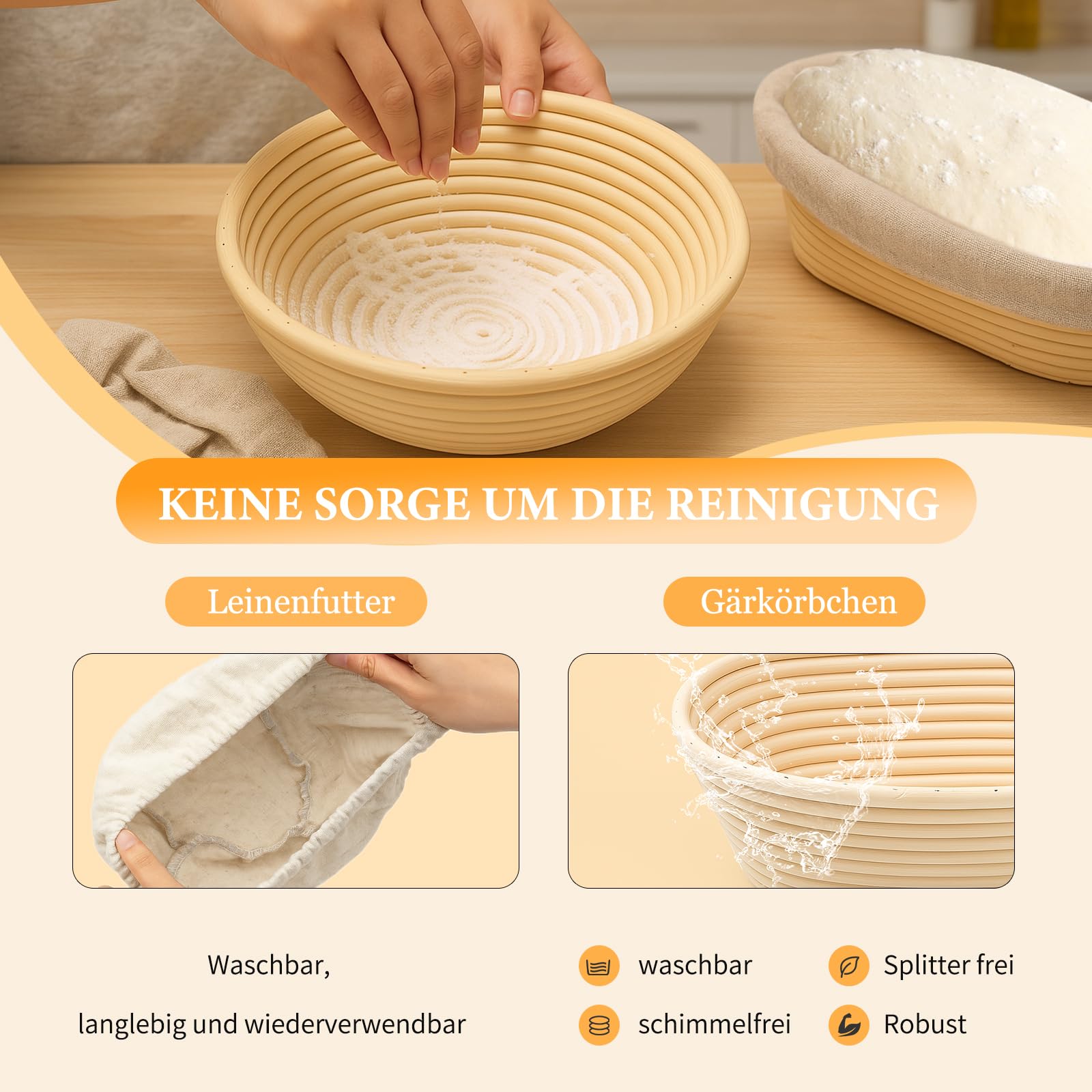 Set di 10 cestini per la fermentazione, con 2 cestini per il pane (23 cm rotondi e 25 cm ovali), 730 ml, set completo per cuocere il pane per principianti