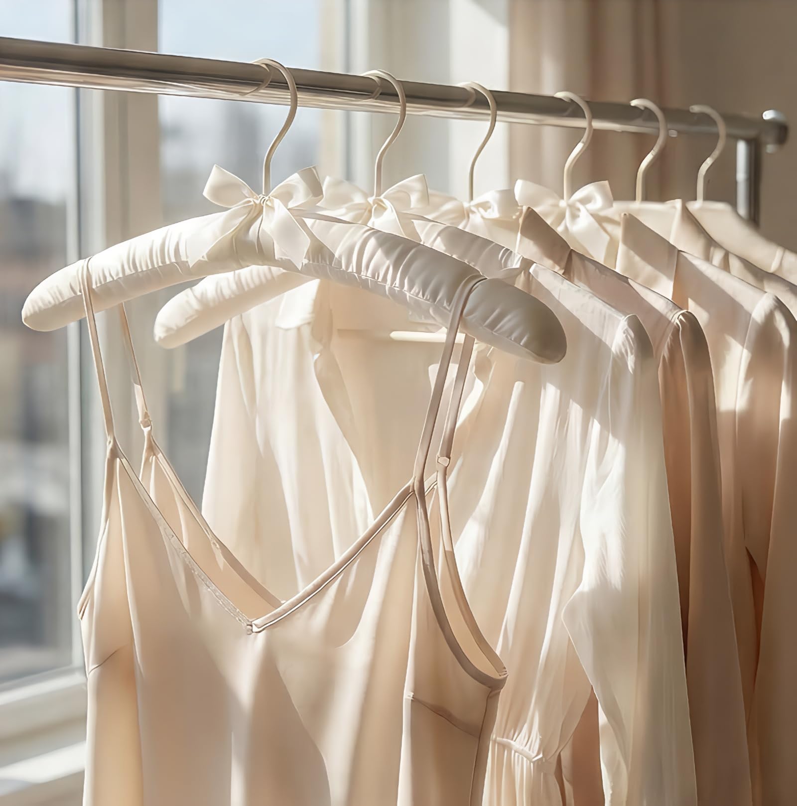 Tosnail 12 Stück Satin Gepolsterte Kleiderbügel, Schaumstoff Gepolsterte Kleiderbügel - Elfenbein