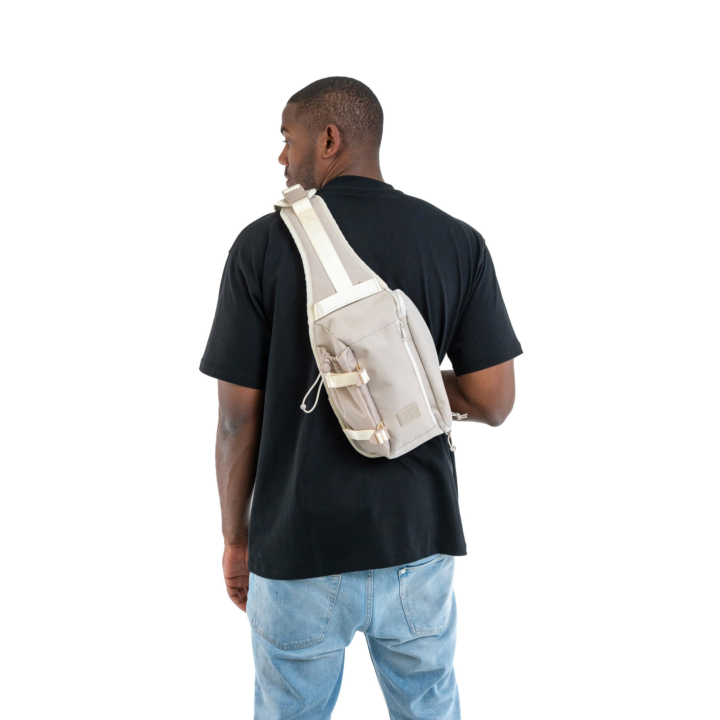 Johnny Urban Slingbag Femmes Hommes Beige - Charlie - Sac à Épaule Bag Randonnée Voyage - Matériau indéchirable et Durable - Pochette pour Bouteille d'eau