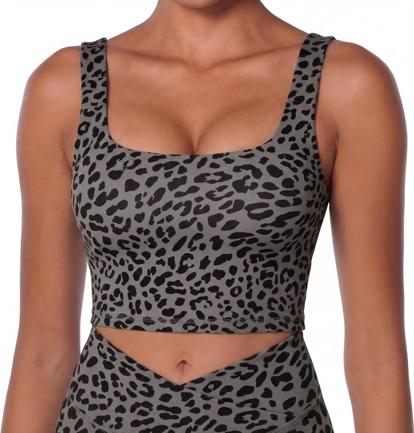 Sunzel Women's Double Lined Tank Top, Sleeveless Square Neck Crop Top, Yoga & Fitness Fitted Workout Casual Activewear Shirt