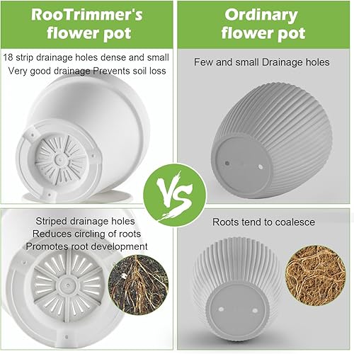 Miniatura 5 de Paquete de 3 macetas de plástico de 8910 pulgadas con platillos, macetas duraderas sin BPA con 21 agujeros de drenaje, diseño de respiración