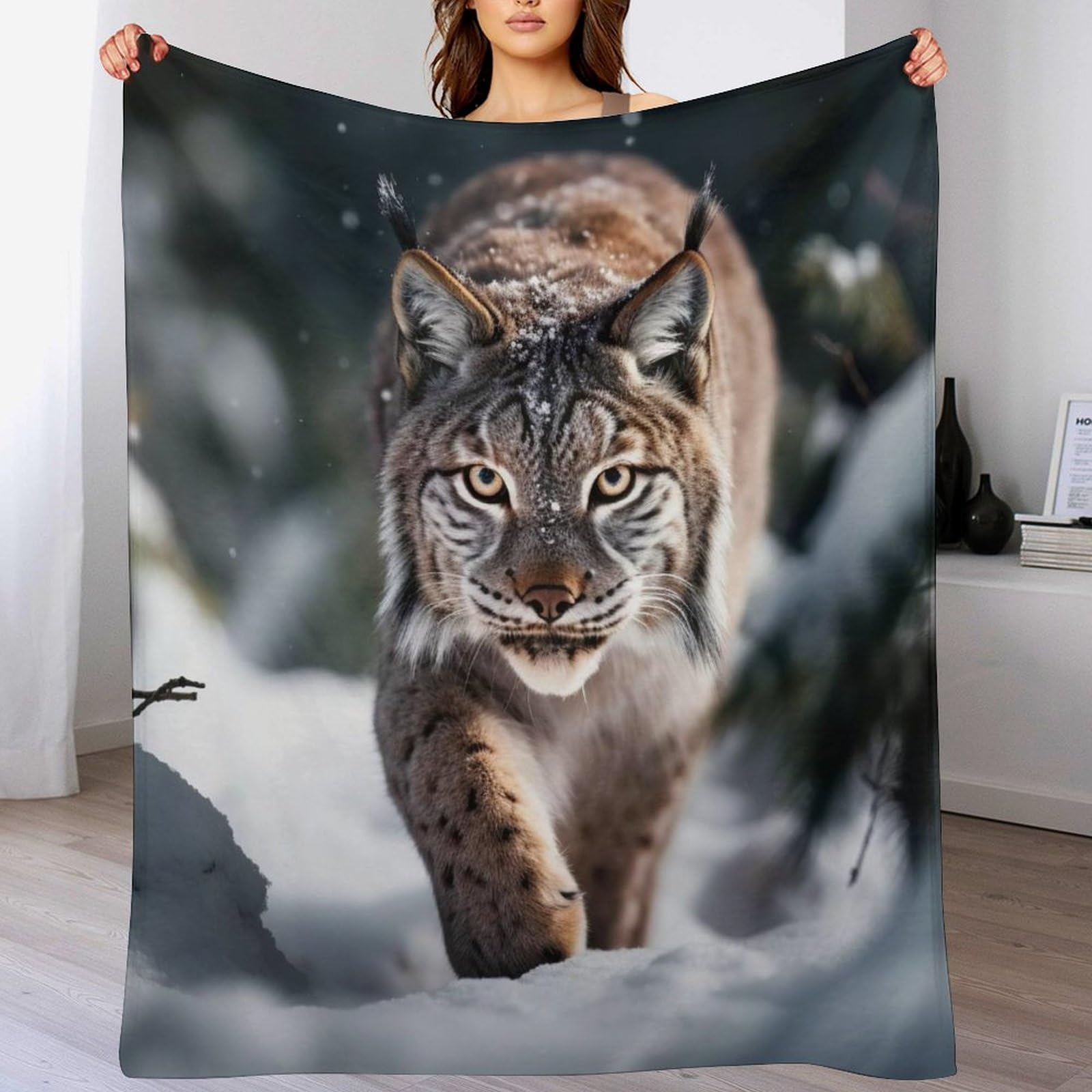 Jeté de canapé Lynx en flanelle douce - Couverture polaire chaude pour des soirées cocooning