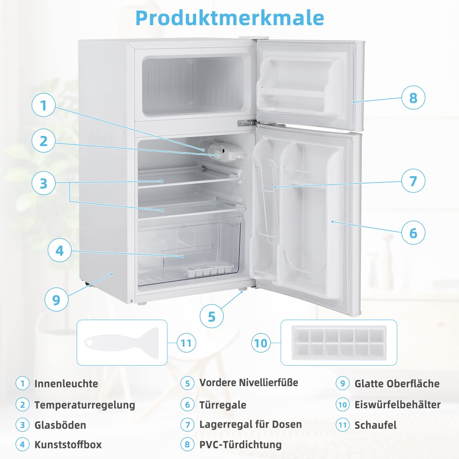 FANTASK 90L Kühlschrank mit 27L Gefrierfach Kühl-Gefrier-Kombination Standkühlschrank Gefrierschrank mini Kühlschrank (weiß) [Energieklasse E]