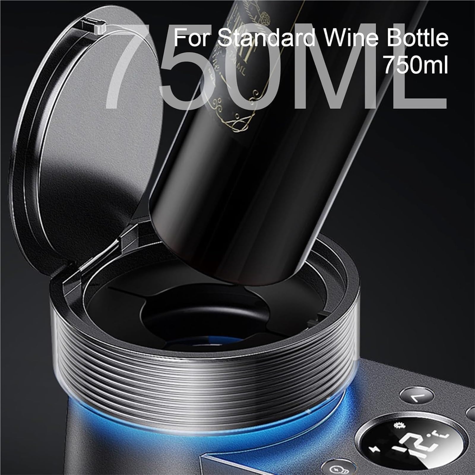 Enfriador de vino eléctrico para botellas individuales, enfriador de bebidas portátil de acero inoxidable, control LCD de 2 a 20 °C, ideal para fiestas, hogar, viajes, coche, capacidad de 750 ml
