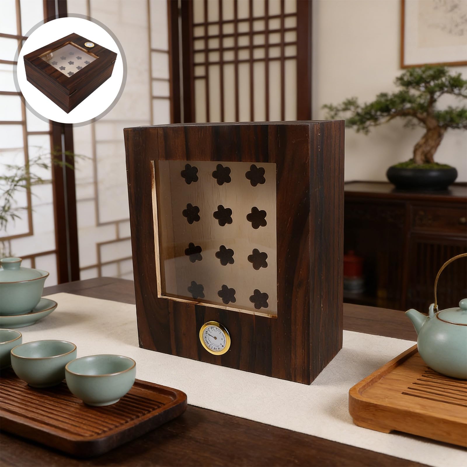 Humidor con Divisore Interno per Sigari in Legno con Igrometro e Umidificatore Portatile, Doppio Strato e Conservazione Organizzata per Uso Viaggio