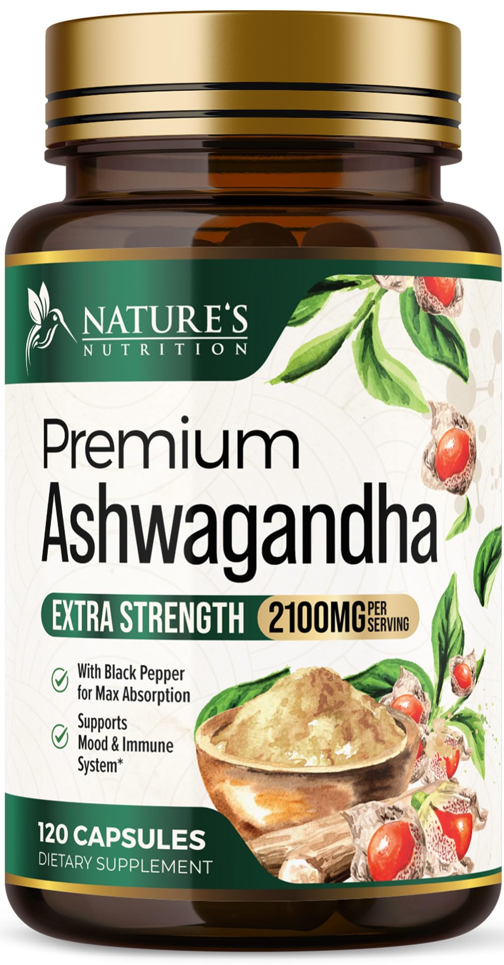 Ashwagandha Supplements - 2100mg Ashwagandha Capsule for Women & Men, Natural Antioxidant Support, Ashwa Root Extract, Extra Strength Calm Support with Black Pepper, Vegan & Gluten Free - 120 Capsules